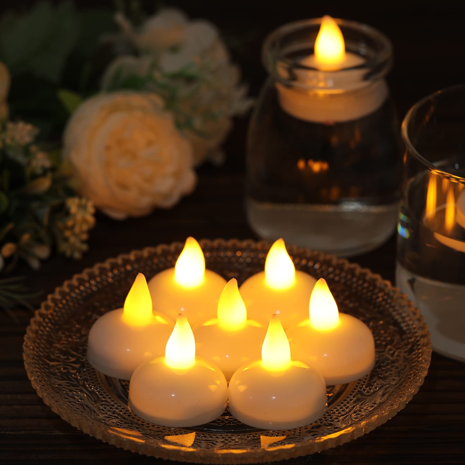 12 Pack Waterproof Flameless Floating Tealights, Christmas Battery Tealights, Battery Operated Flickering Floating Tea Lights Ca