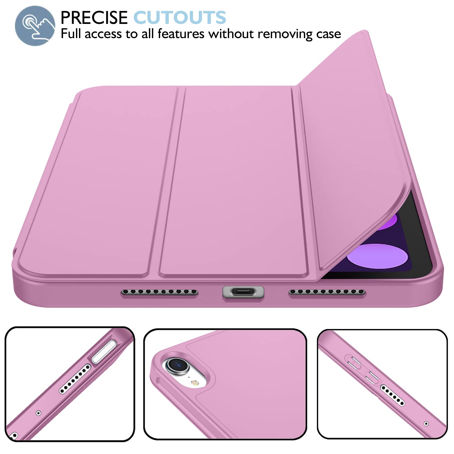 Imieet Ipad Mini 7 Case 2024 (A17 Pro), Ipad Mini 6 Case (8.3 Inch,2021 Model), Ipad Mini 7Th/6Th Generation Case With Pencil Holder, Trifold Stand Smart Case With Soft Tpu Back,Pastel Violet