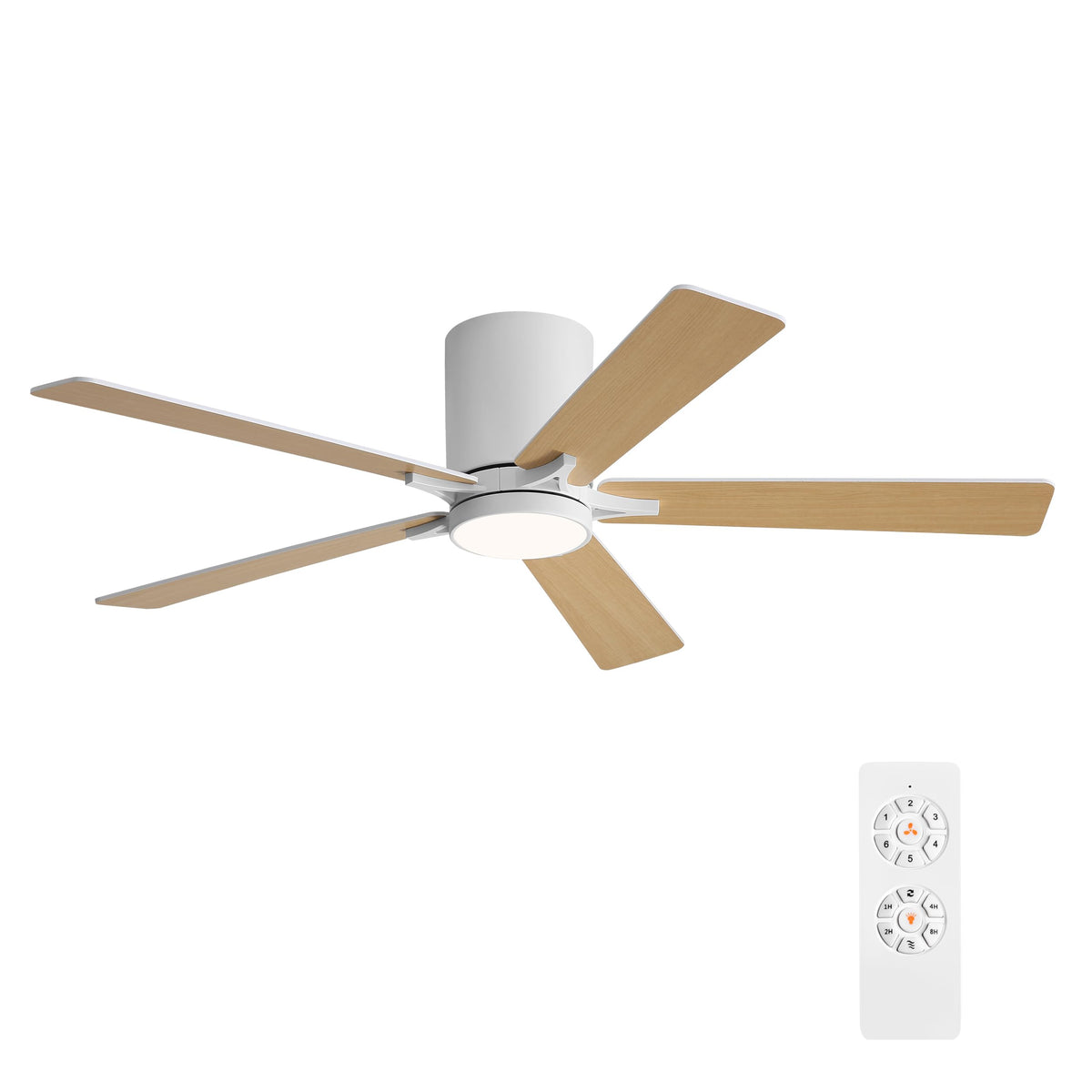 Wingbo 48'' Dc Flush Mount Ceiling Fan With Lights, 6 Speed Reversible Dc Motor, 3Cct, Low Profile Hugger Ceiling Fan For Living