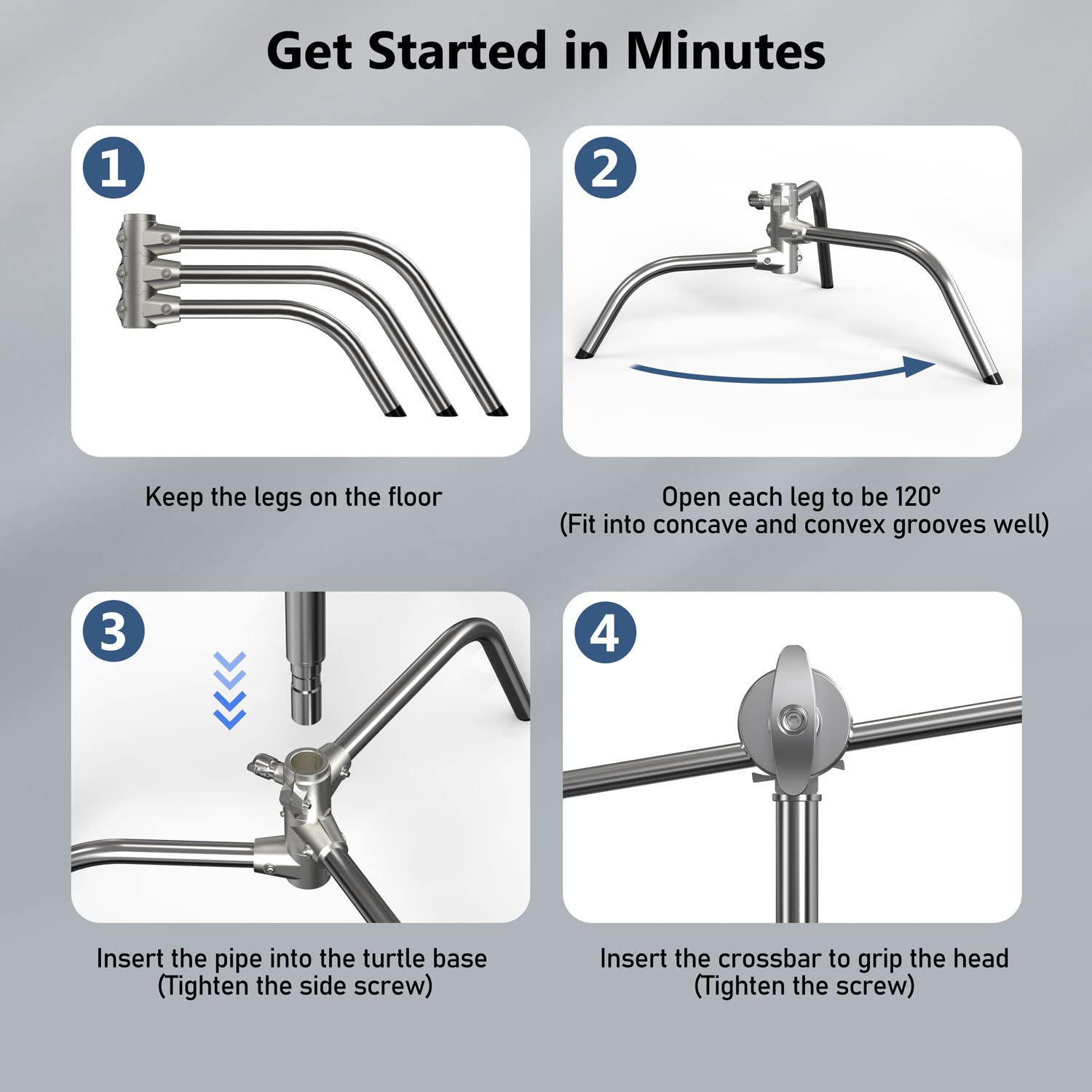 Photography C Stand With Boom Arm: 100% Stainless Steel   Takerers Bs11 Heavy Duty Max Height 10.5Ft/131Inch Light Stands (2 Pac