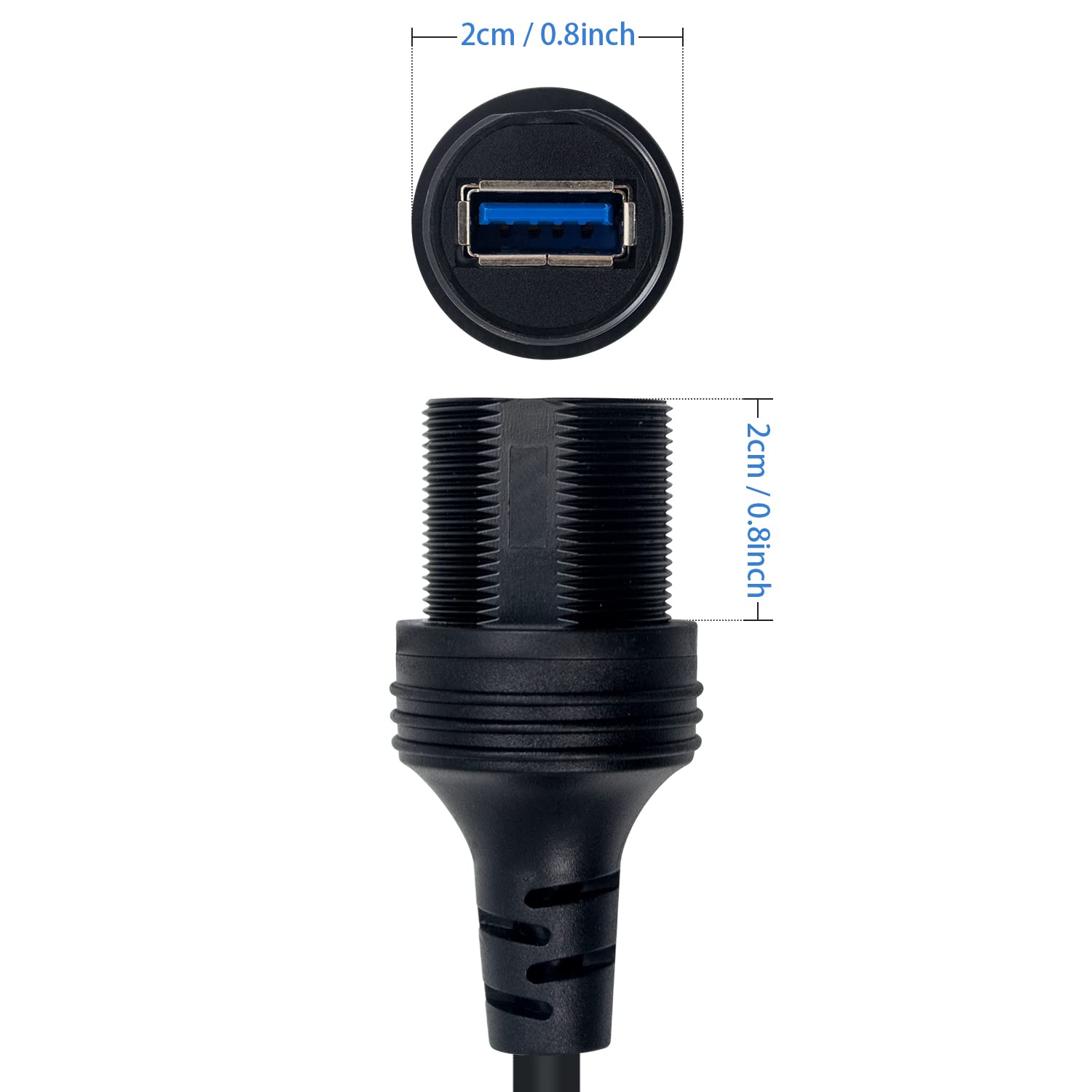 Duttek Usb Flush Mount Cable, Round Single Port Usb 3.0 Panel Flush Mount Extension Cable With Buckle For Car Truck Boat Motorcy