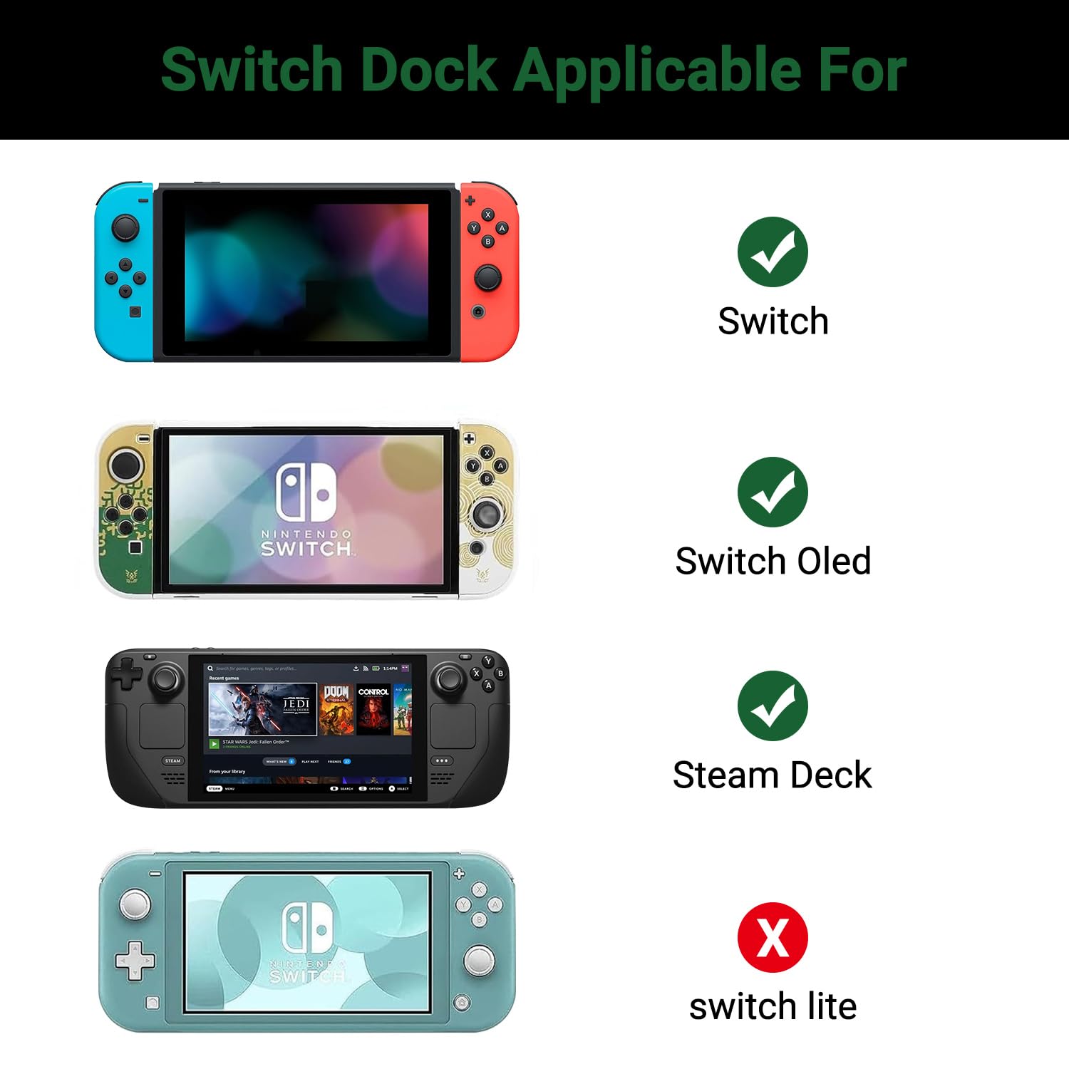 Boreguse Switch Dock For Nintendo Switch Dock/Nintendo Switch Oled Dock, 6Ft Switch Tv Dock, Steam Deck Dock Cable With 4K/1080P