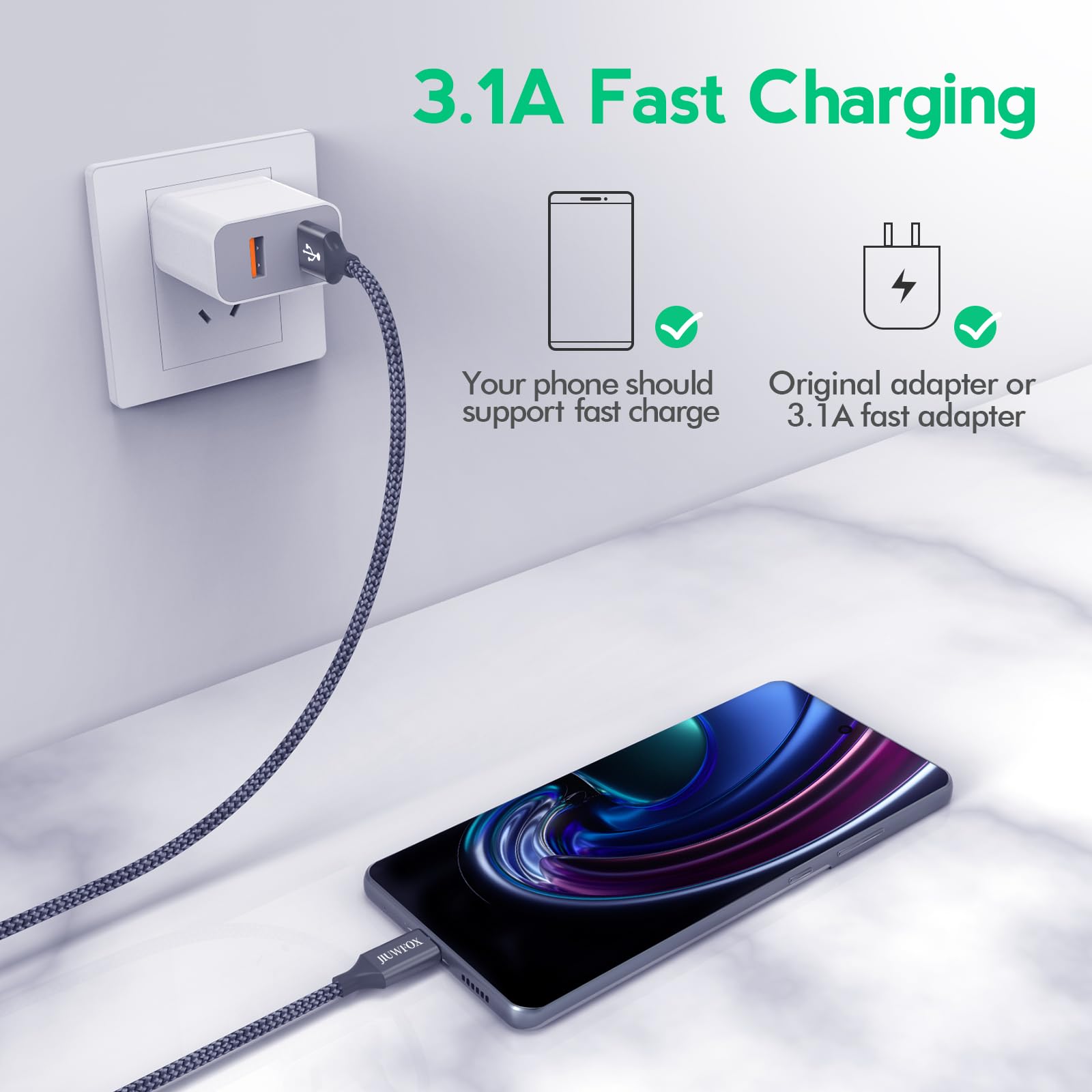 Jiuwfox Usb Type C Charger Cable Fast Charging 5 Pack, [3.3+3.3+6+6+10Ft] Braided Usb A To Usb C Cable, For Samsung Galaxy S24 S