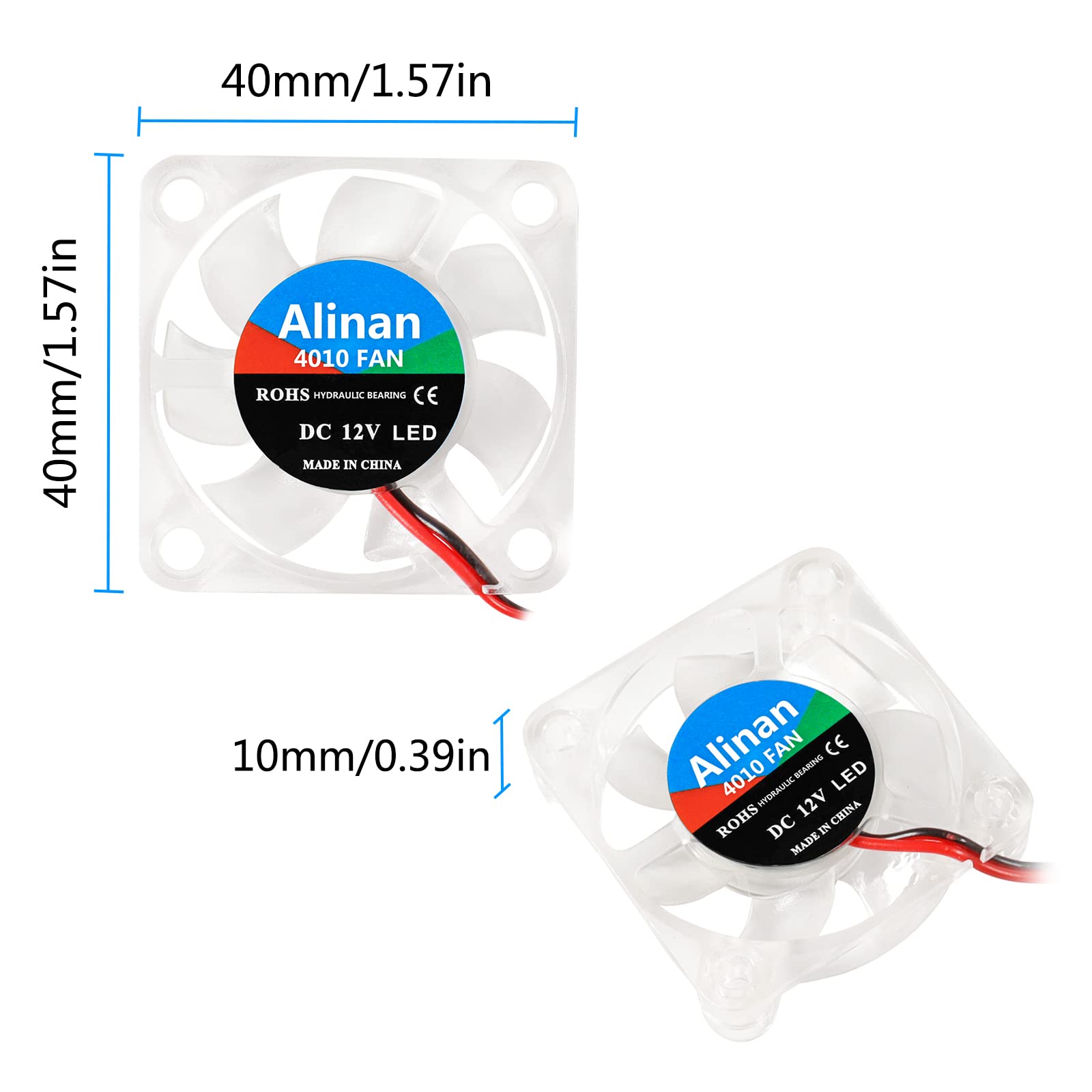 Alinan 6Pcs 4010 12V Color Led Mini Brushless Cooling Fan Transparent 40 * 40 * 10Mm 0.05A For 3D Printer, Pc, Case, Cpu