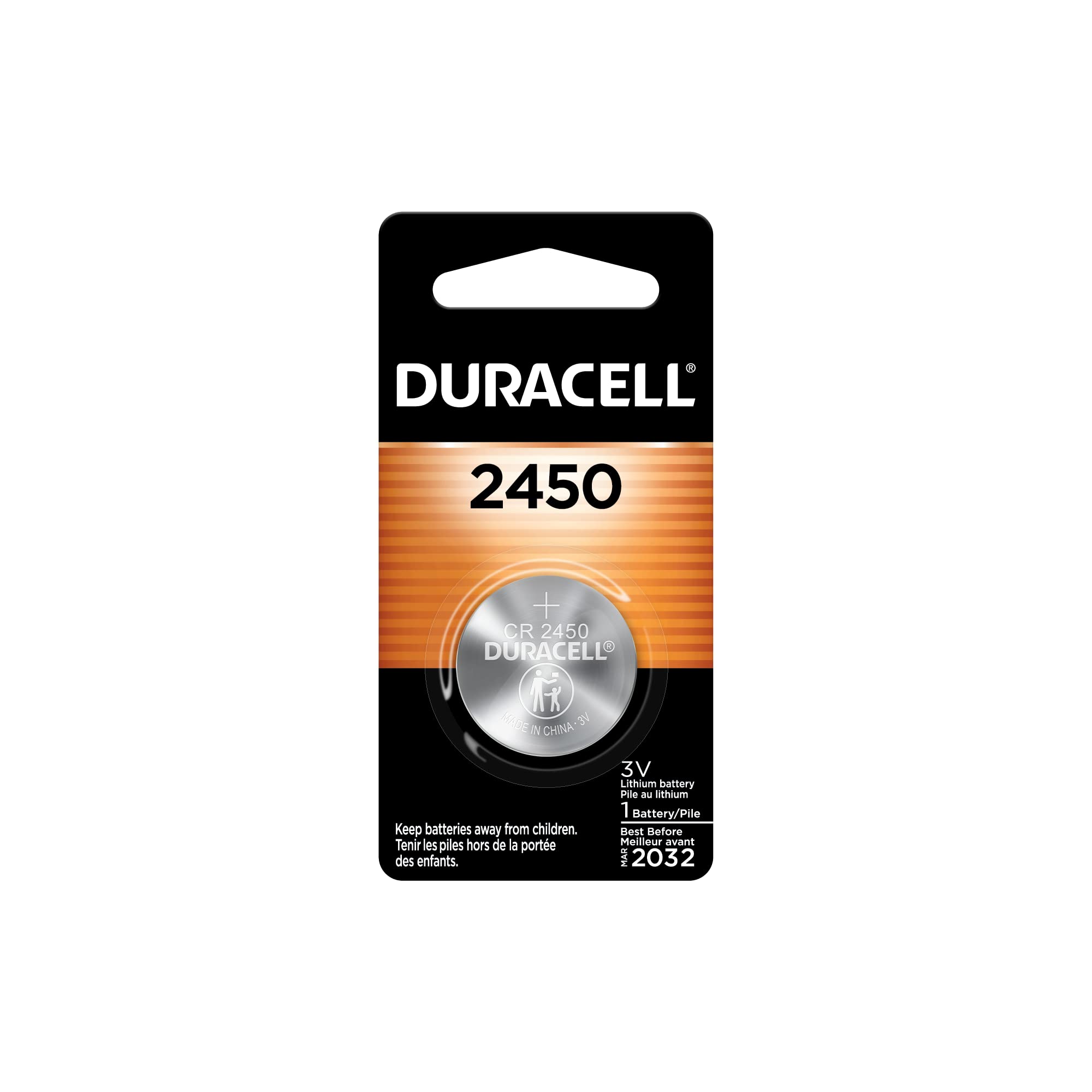Duracell 2450 3V Lithium Battery, 1 Count Pack, Lithium Coin Battery For Medical And Fitness Devices, Watches, And More, Cr Lith