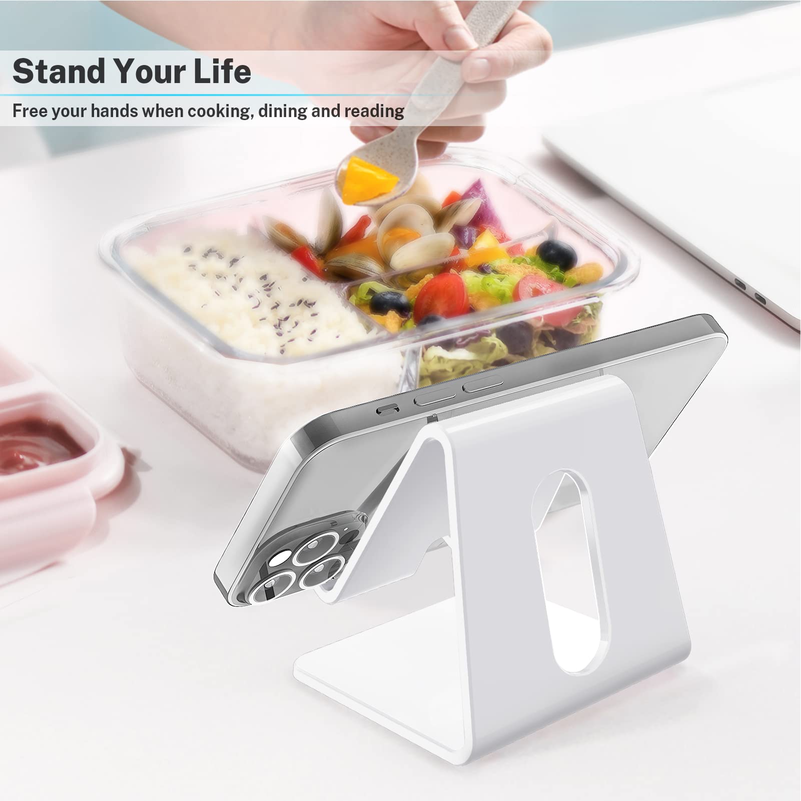 Crpich Acrylic Cell Phone Stand, Portable Phone Holder, White Phone Stand For Desk, Compatible With Phone15 14 13 12 Pro Max Min