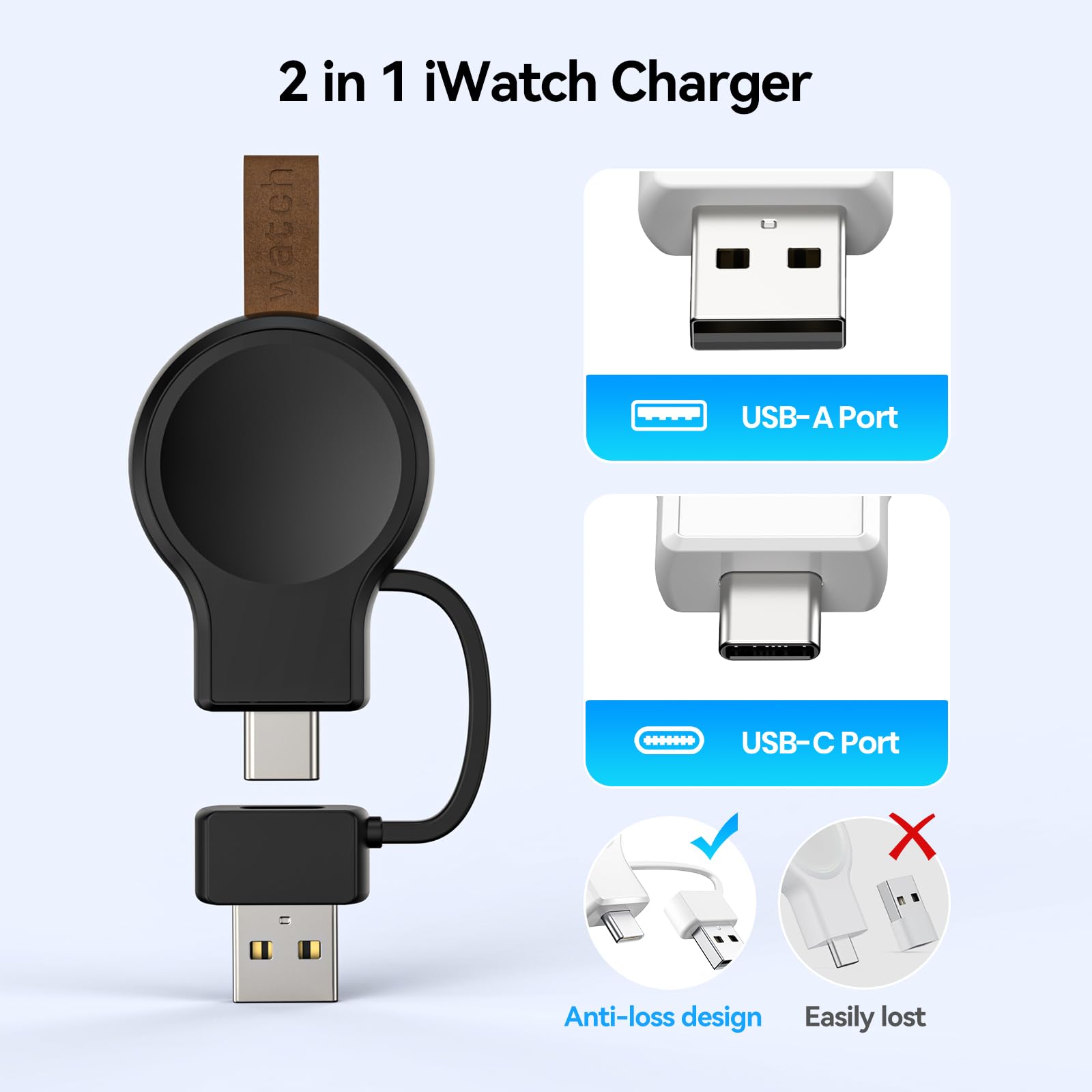 Newdery Charger For Apple Watch Magnetic Usb C&Usb A Portable Wireless Iwatch Charger For Apple Watch Ultra 2/1 Series 10 9 8 7
