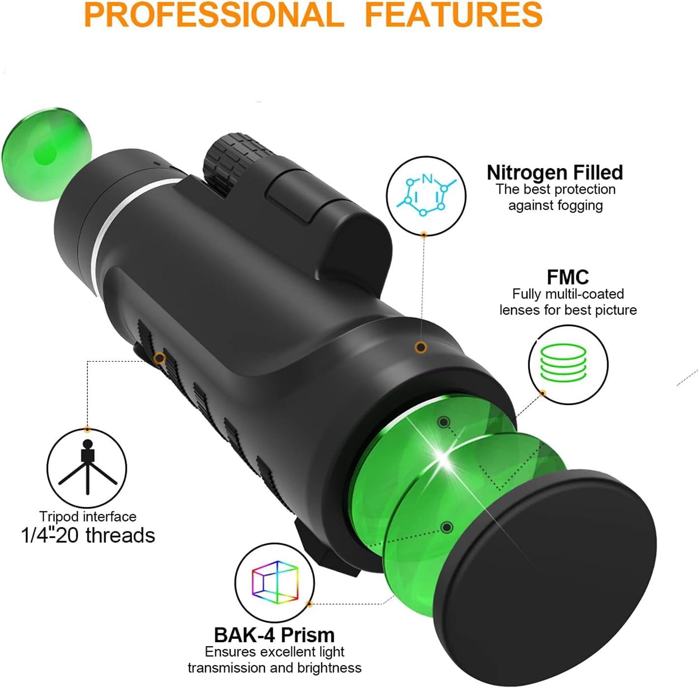 Monocular Telescope 16X52 High Power Monocular Telescope With Smartphone Tripod, Portable Bag   Ideal For Bird Watching, Hunting