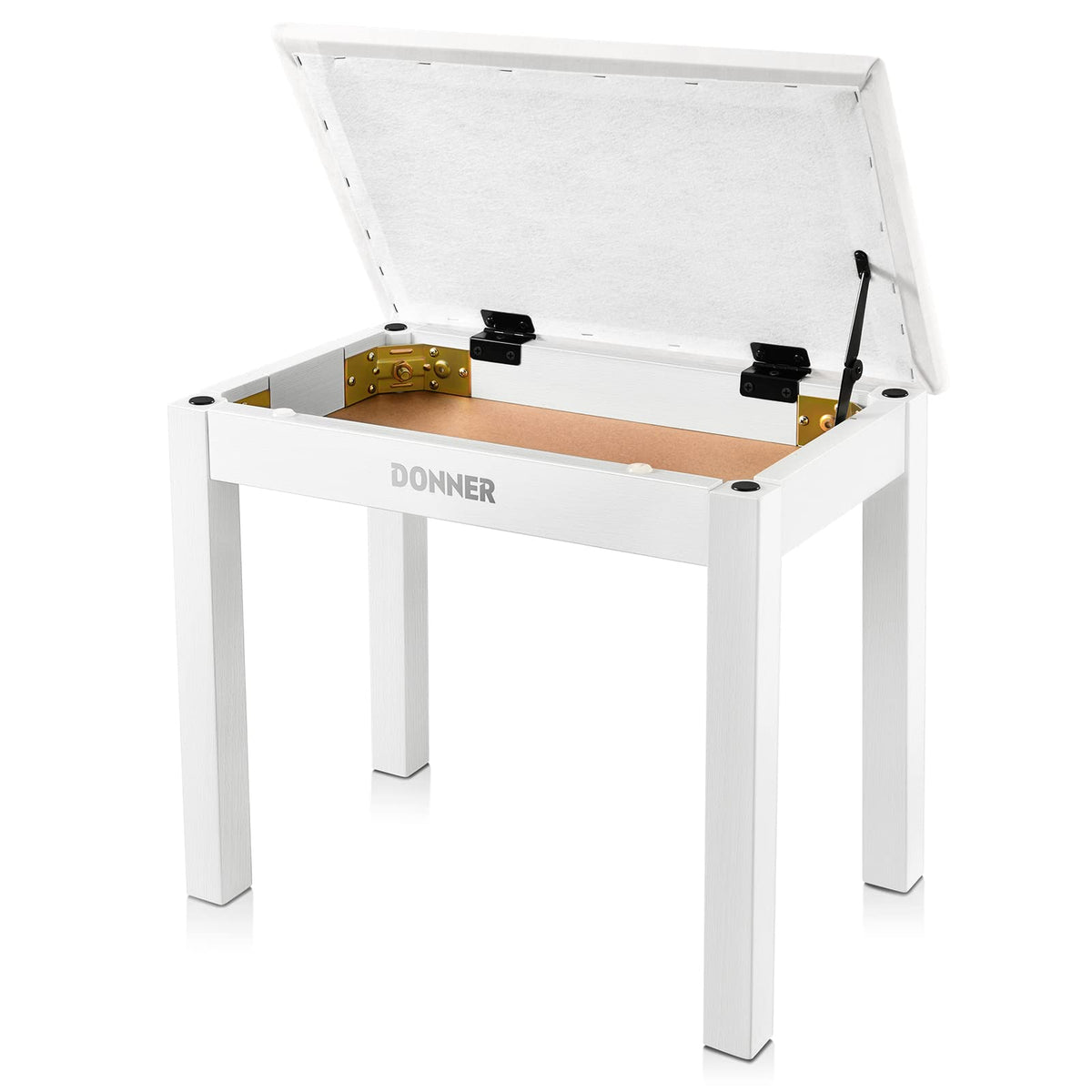Donner Piano Bench with Storage, Solid Wood Keyboard Bench Piano Bookcase Stool Chair Seat with High-Density Suede Cushion, Whit