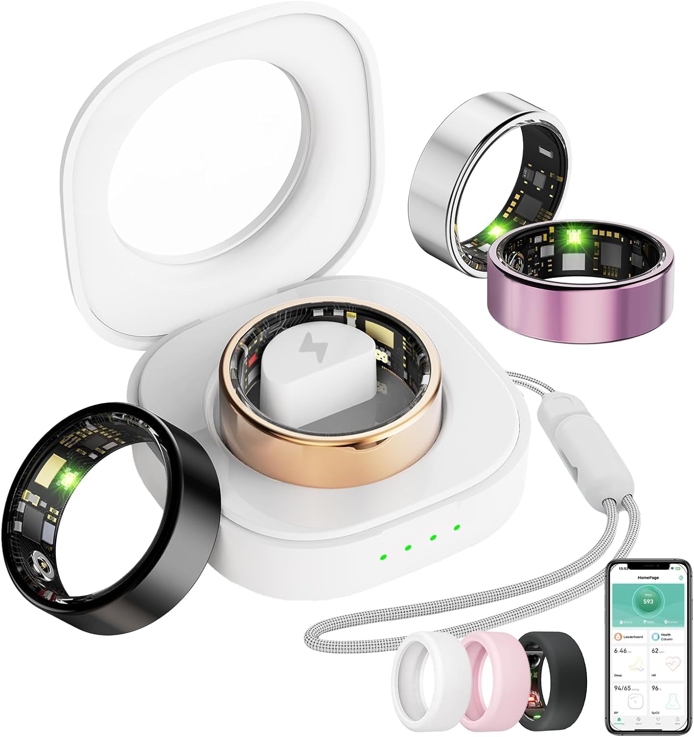 Oucscru Smart Ring for Women Men, Health Tracker with Heart Rate/Blood Oxygen/Blood Pressure/Sleep Monitor/Step Counting, IP68 W