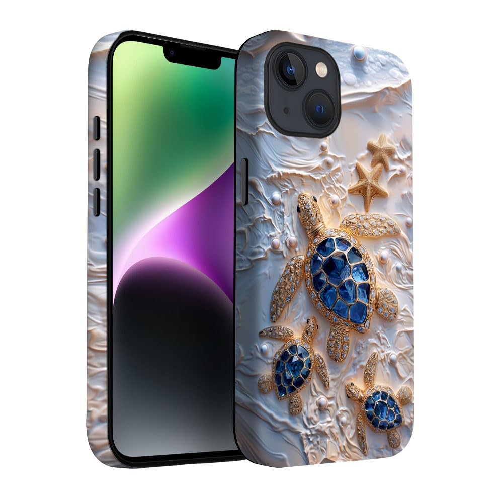 Yuzbira for iPhone 13/14 Case | Stained Glass Beach Turtle | Slim Drop Protection Design