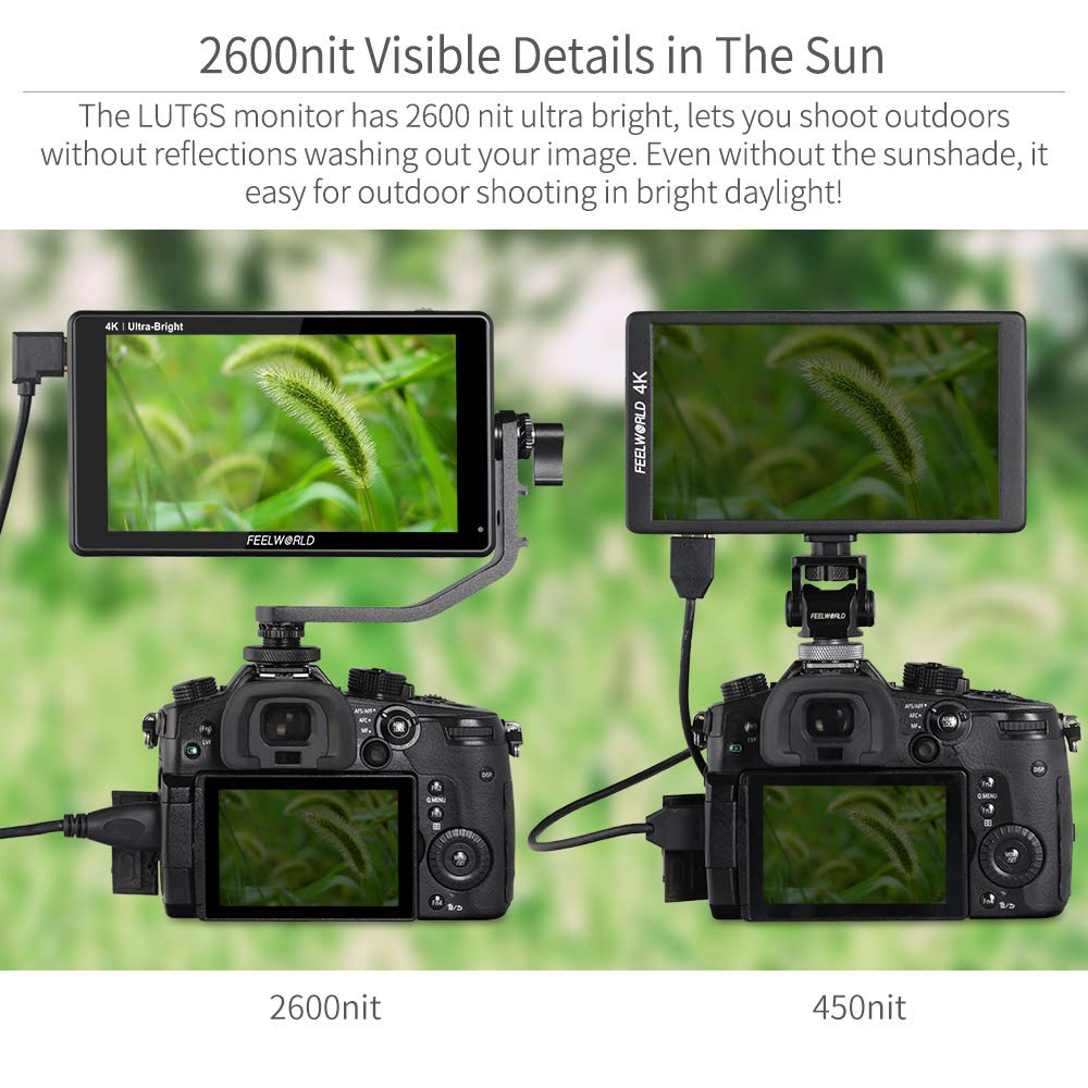 Feelworld Lut6S 6 Inch Sdi 2600Nits Hdr 3D Lut Touch Screen Dslr Camera Field Monitor With Waveform Vectorscope Histogram 3G Sdi