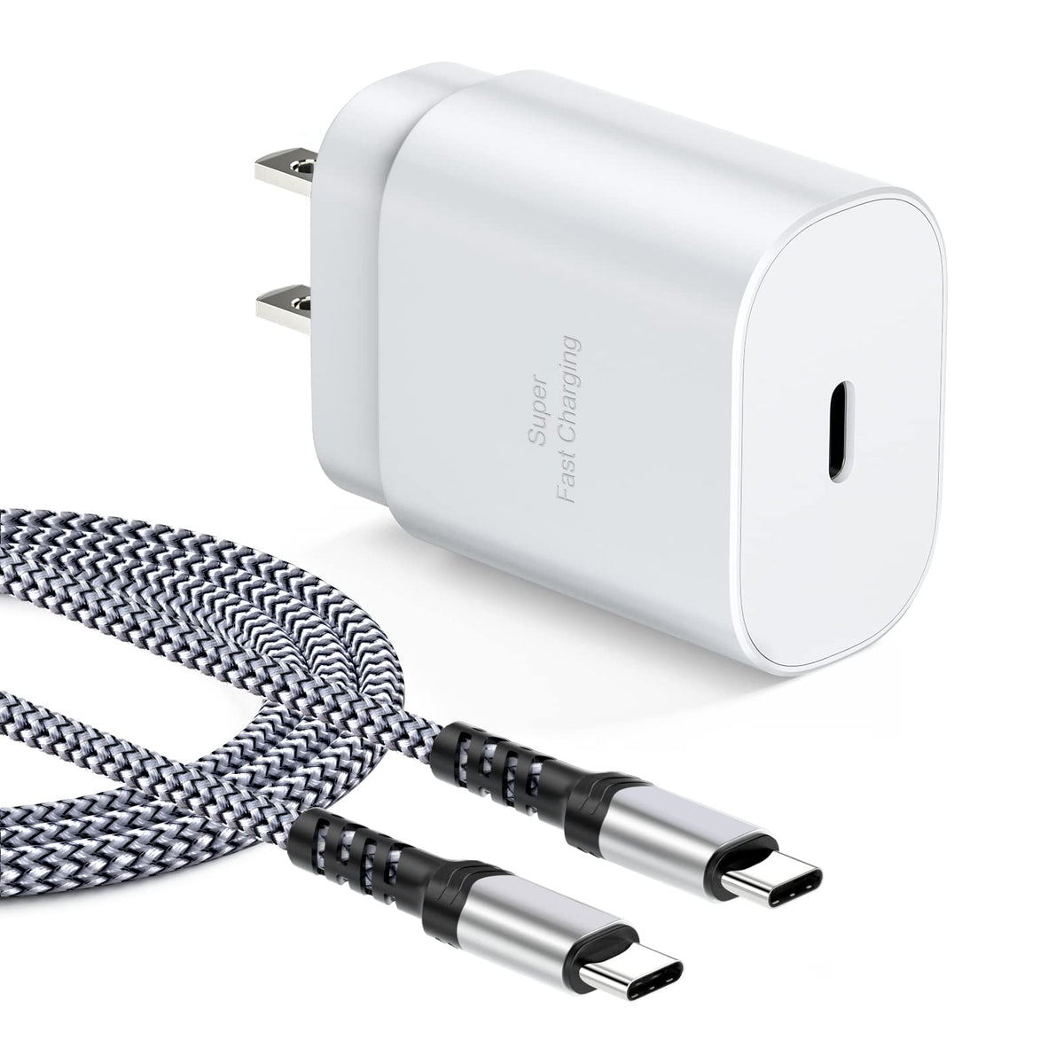 Usb C Charger, Excgood Super Fast Usb C Charging Block With 10 Ft Braided Usb C Cable Compatible With Galaxy S24 S23 Ultra/ S22+/ S21/ S20 Fe, Note 20/10, A80/70, A54/71/53/23, Z Fold 4   White