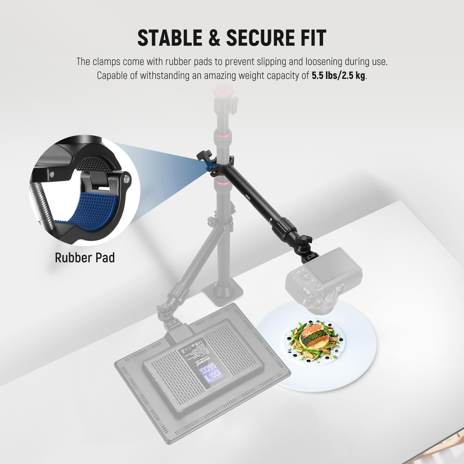 Neewer Overhead Camera Mount Arm With Phone Clip, 11''/28Cm 180&360 Holding Arm For Desk Stand, Fits 0.87'' 1.1'' Tube, 5.5Lb/2.