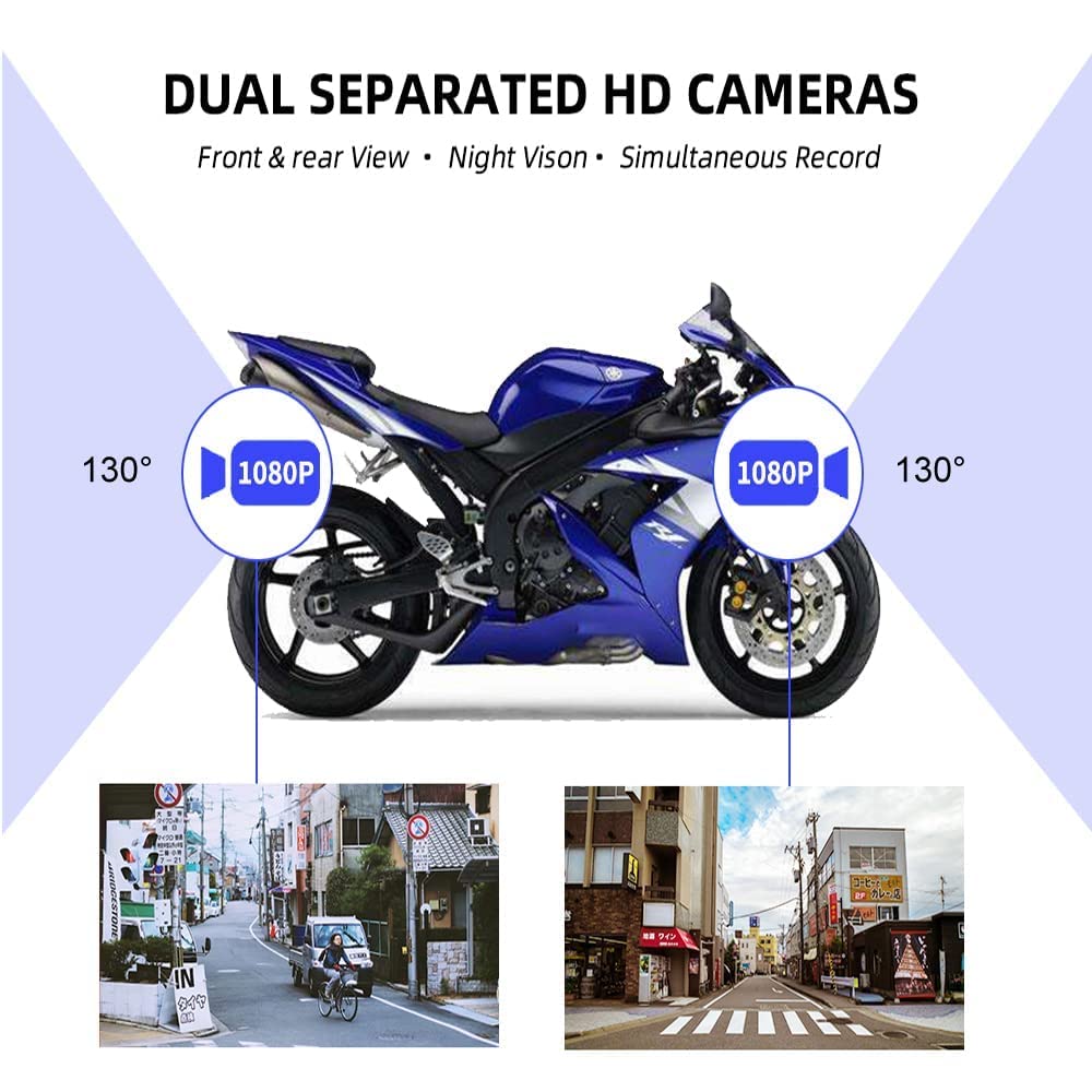 Vsysto Wifi Motorcycle Dash Cam, 2 Channels 130 Wide Angle Lens Starlight Night Vision Front & Rear Hd 1080P Camera Motorbike Dv