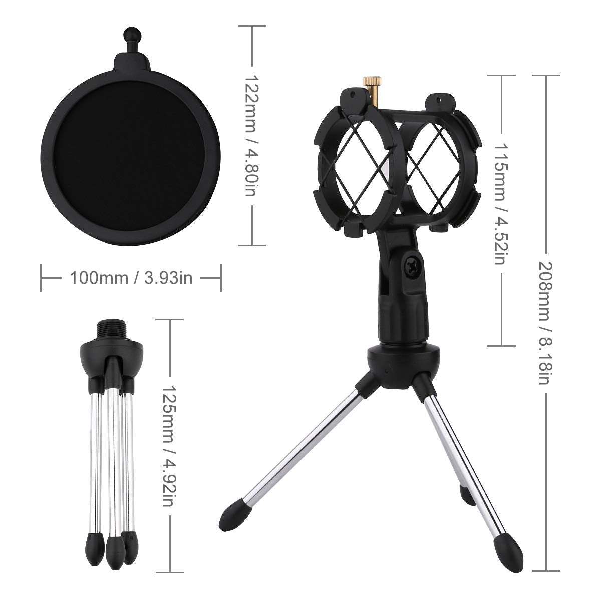 Dreokee Desktop Mic Stand, Microphone Stand Desk Tripod Stand With Shock Mount Portable Mic Holder And Double Non Slip Feet Net