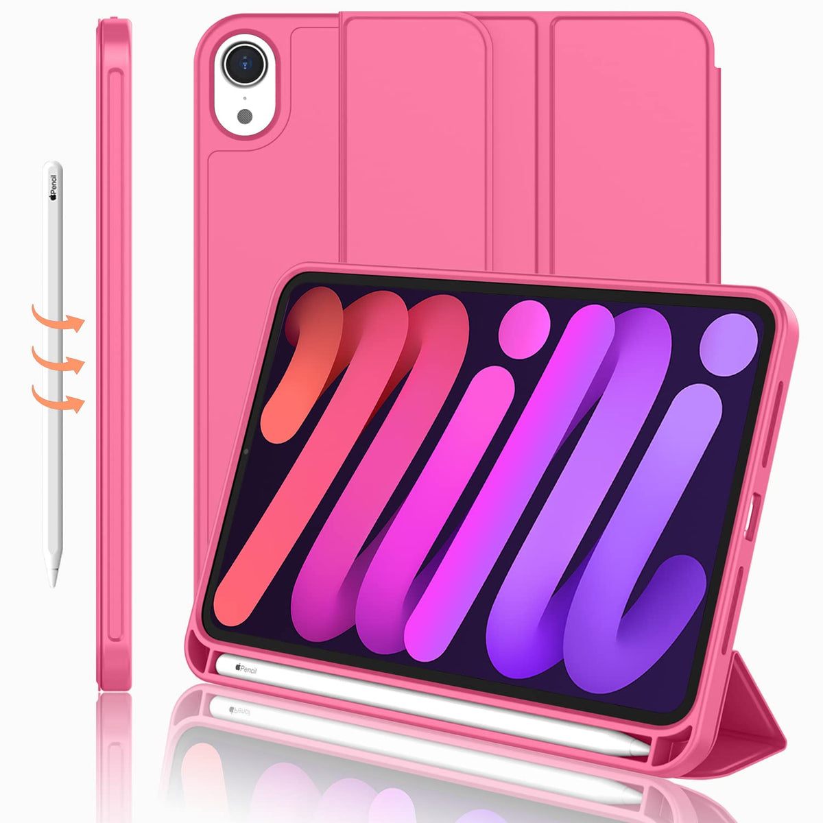Imieet Ipad Mini 7 Case 2024 (A17 Pro), Ipad Mini 6 Case (8.3 Inch,2021 Model), Ipad Mini 7Th/6Th Generation Case With Pencil Holder, Trifold Stand Smart Case With Soft Tpu Back,Watermelon