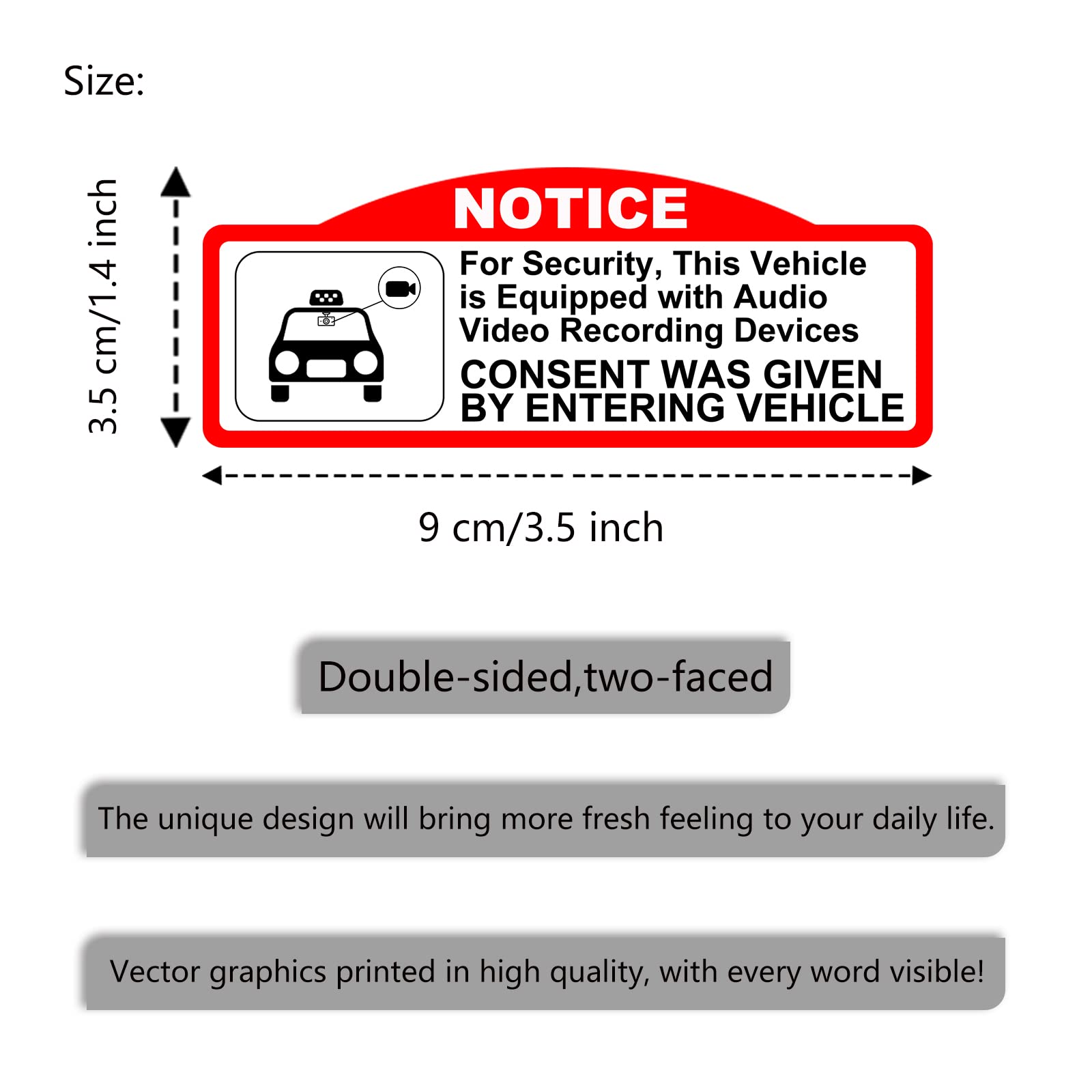 Keanboll 4 Pcs Car Video Recorder Stickers,Camera Audio Video Recording Window Cars Stickers,(9 X 3.5 Cm/W X H) Double Sided Vin