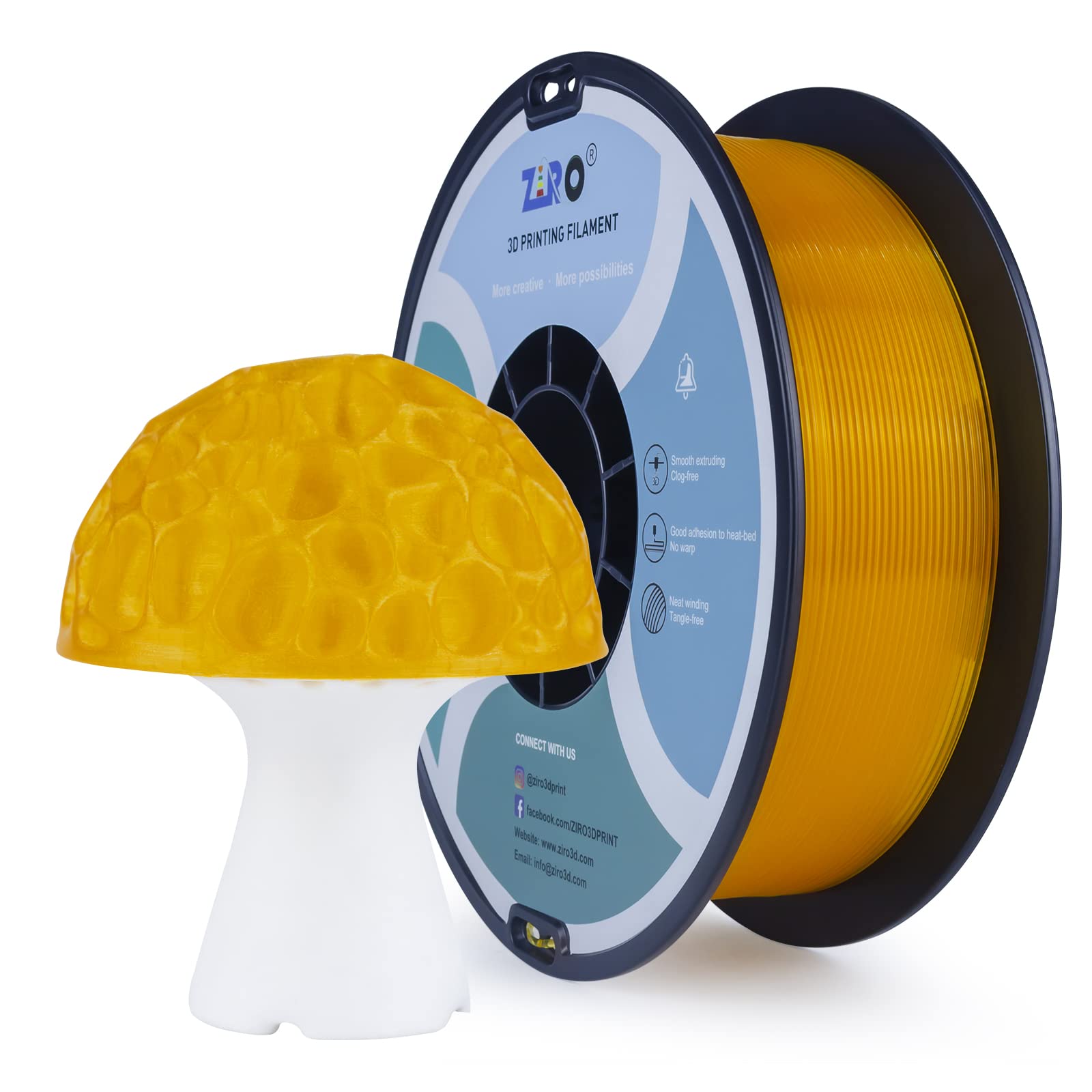 ZIRO Semi-Transparent PLA Filament 1.75mm, 3D Printer Filament PLA PRO Transparent 1.75 1KG(2.2lbs) Spool, Dimensional Accuracy 