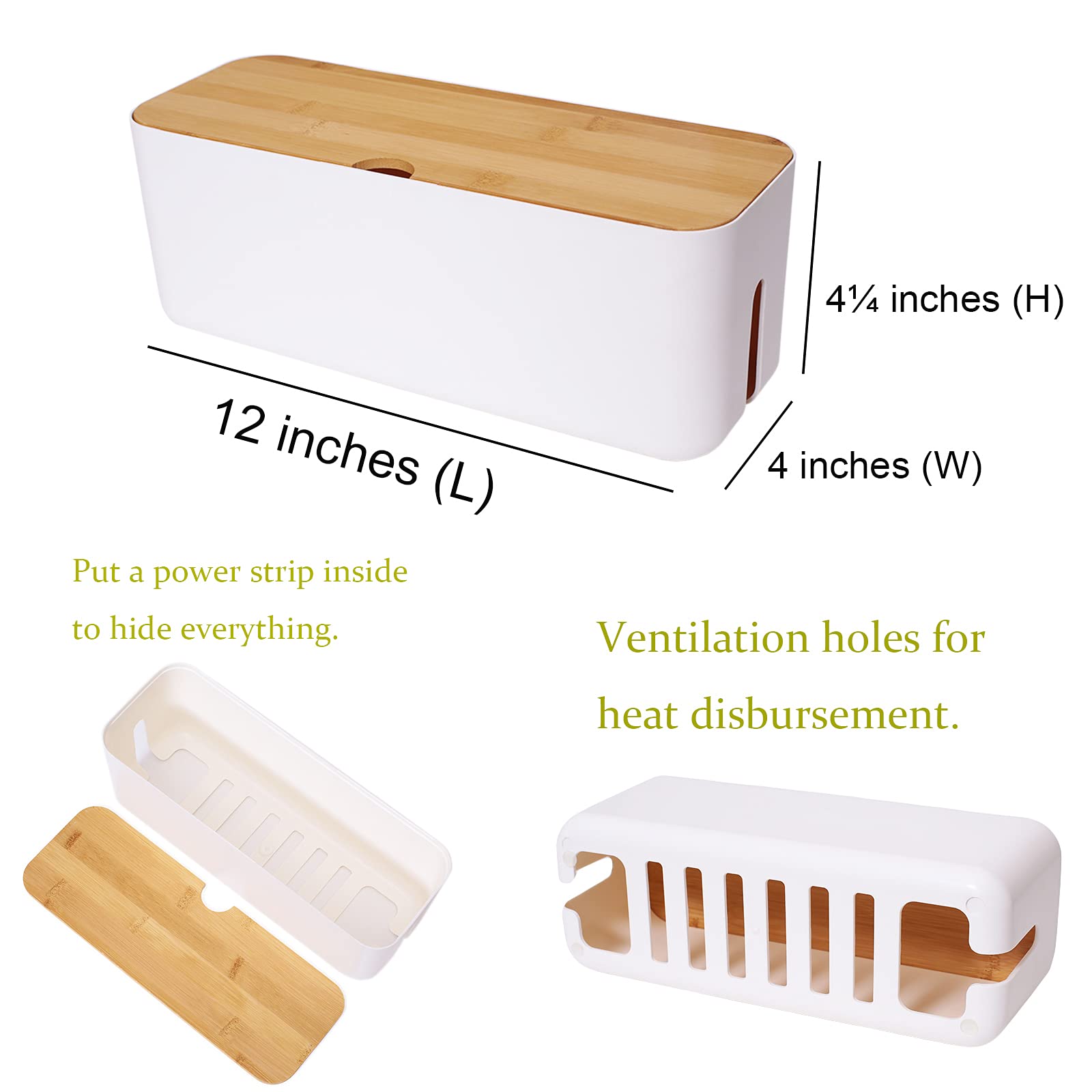 Changsuo Cable Management Box Small White, Extension Cord Organizer For Power Stripe Surge Protector Wire Management Concealer C