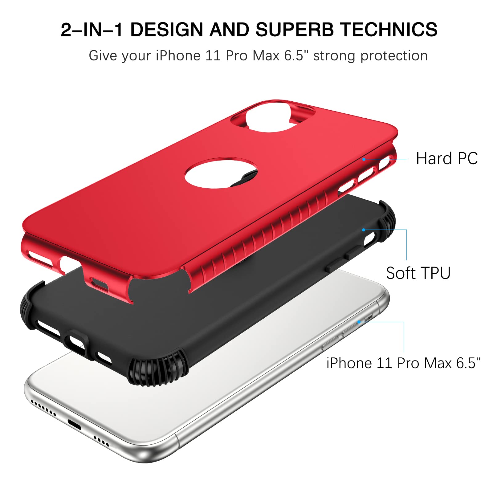 Bentoben Compatible With Iphone 11 Pro Max Case, 2 In 1 Heavy Duty Rugged Hybrid Shockproof Soft Tpu Bumper Hard Pc Non Slip Pro