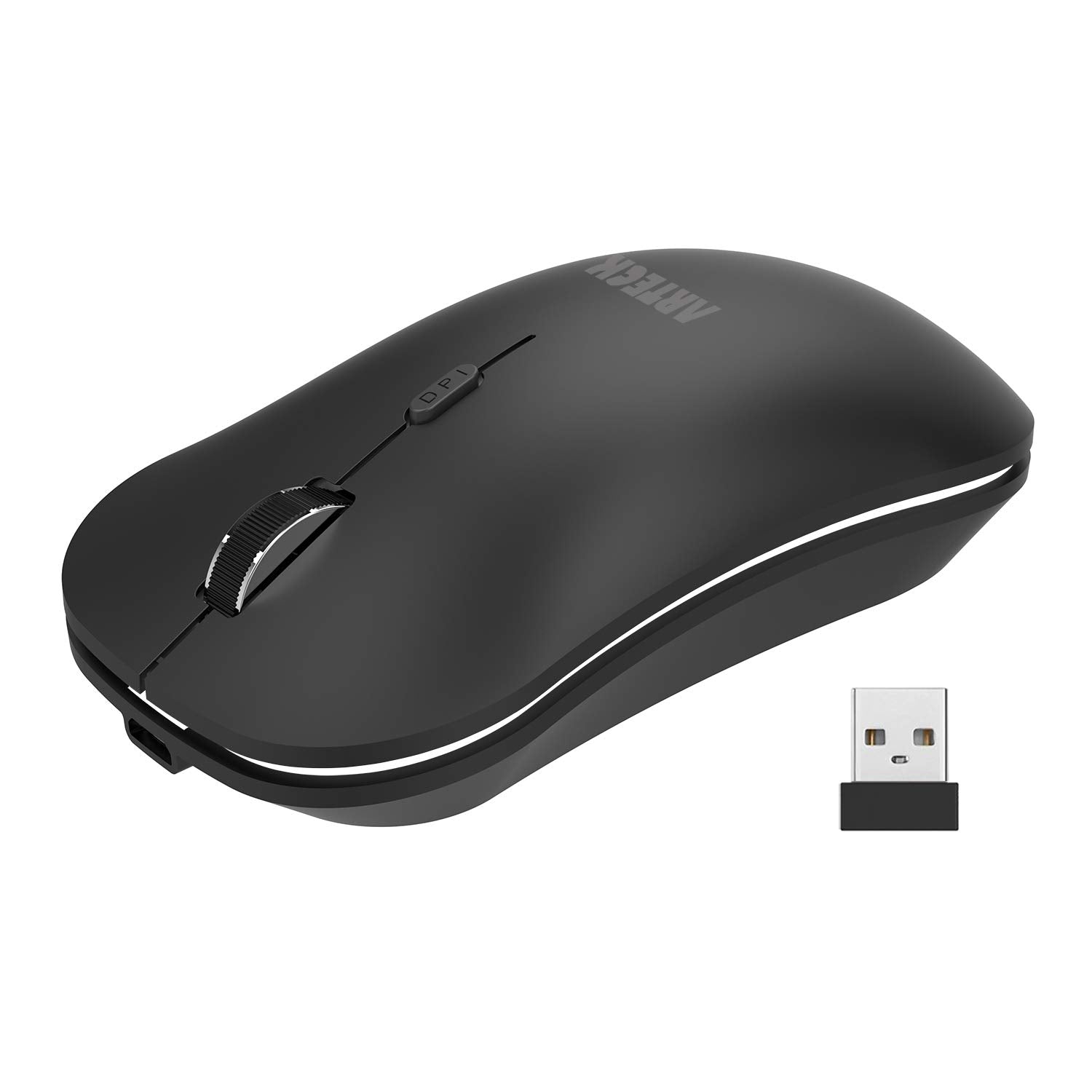 Arteck 2.4G Wireless Mouse with Nano USB Receiver Ergonomic Design Silent Clicking for Computer/Desktop/PC/Laptop and Windows 10