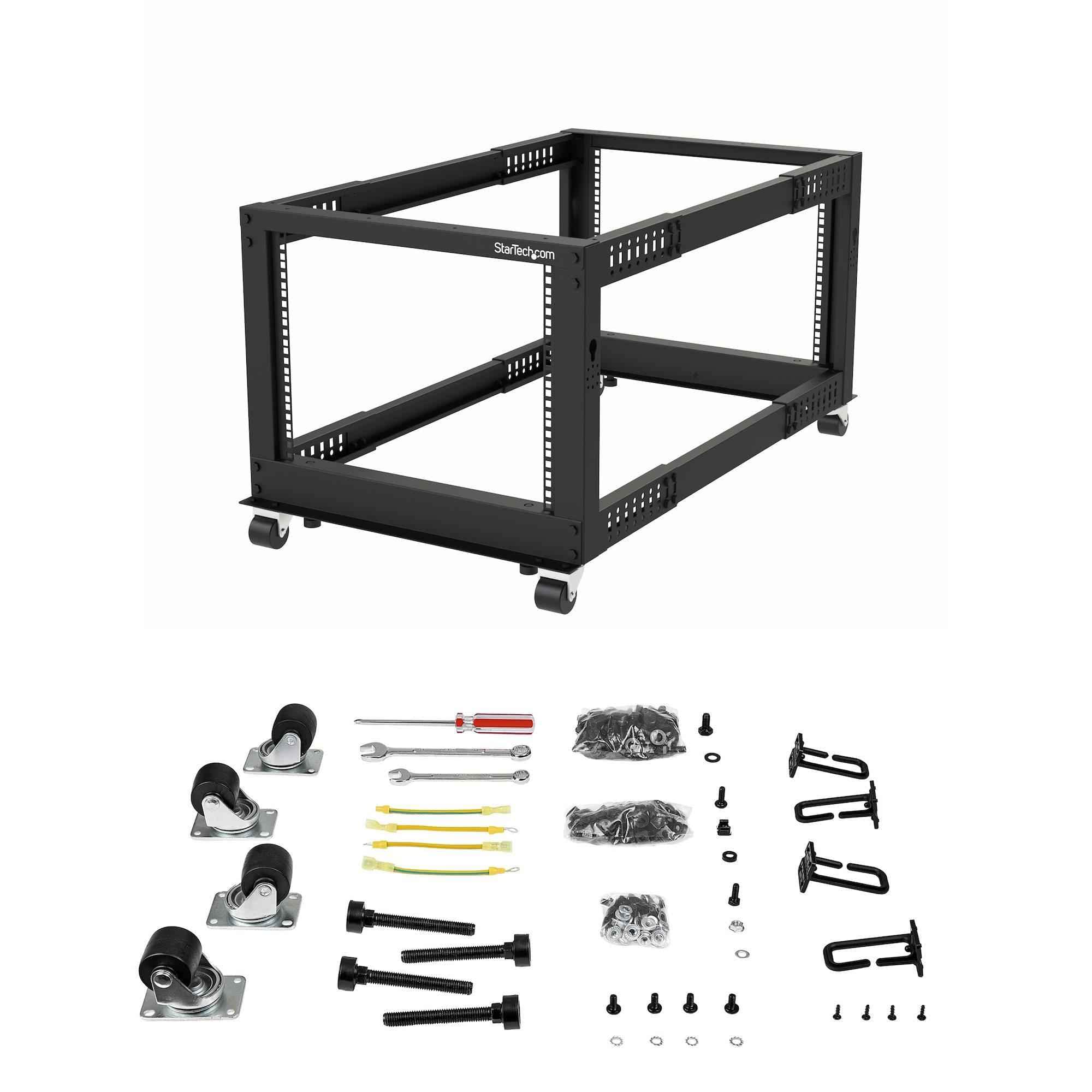 8U 19'' Open Frame Server Rack   Compact 4 Post Adjustable Depth (22 40'') Mobile   Free Standing Network/Computer Equipment Dat