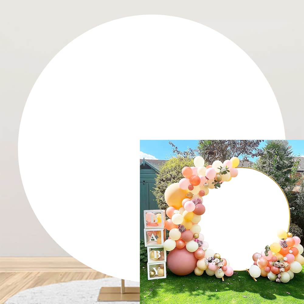 Yongfoto 8X8Ft White Round Backdrop Cover Polyester Circular White Fabric Solid Color Professional Photography Background Birthd