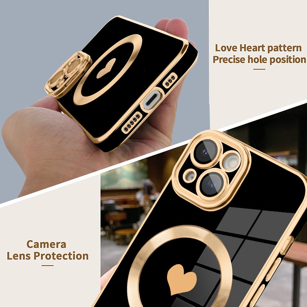 Tharlet Magnetic For Iphone 15 Plus Case [Compatible With Magsafe] Cute Love Luxury Plating Edge Bumper Case With Full Camera Le