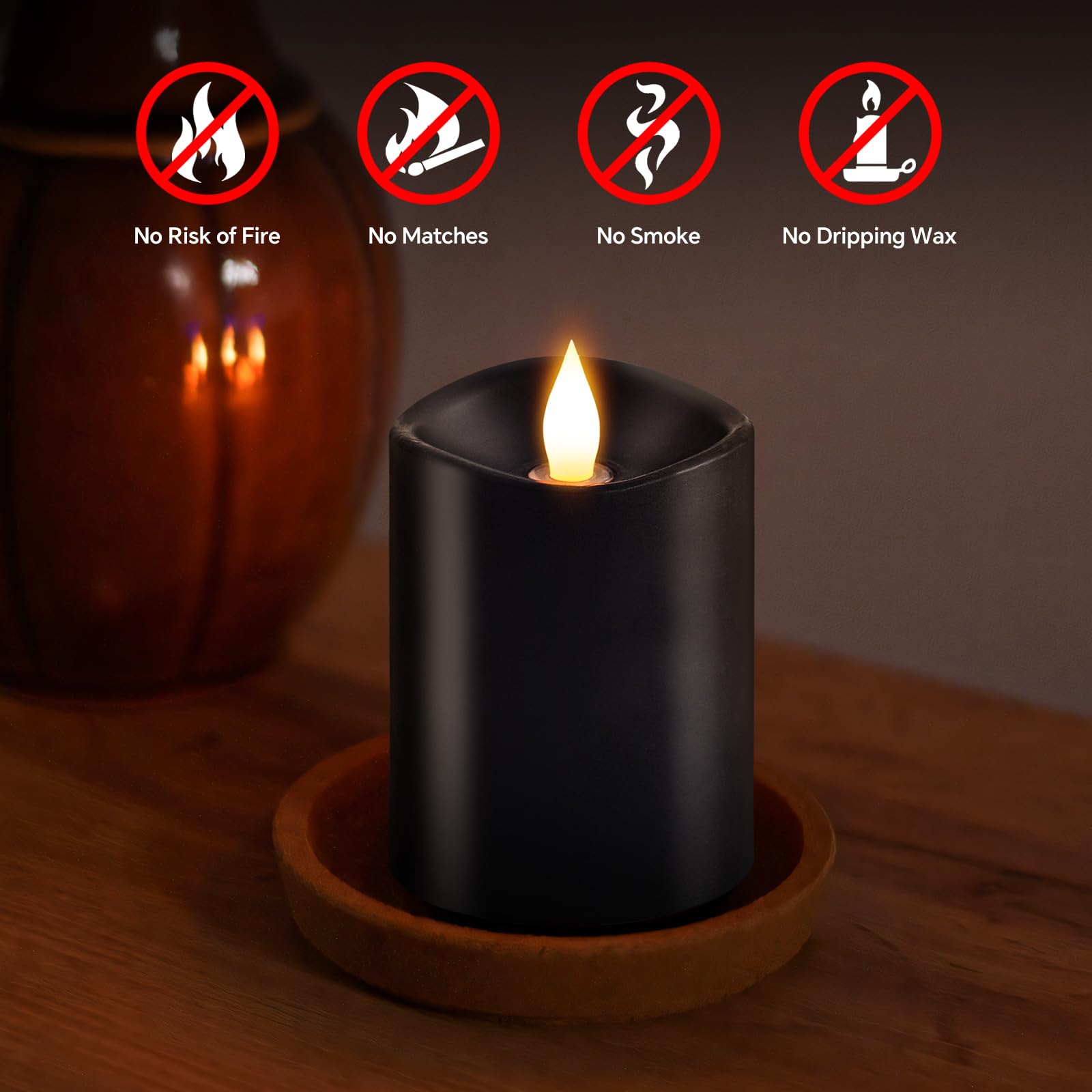 Milysoek 3X4 Flickering Flameless Candles Set Of 1,Real Wax Pillar Led Candles Flickering,With Timer,4 Inch Flameless Candles Wi