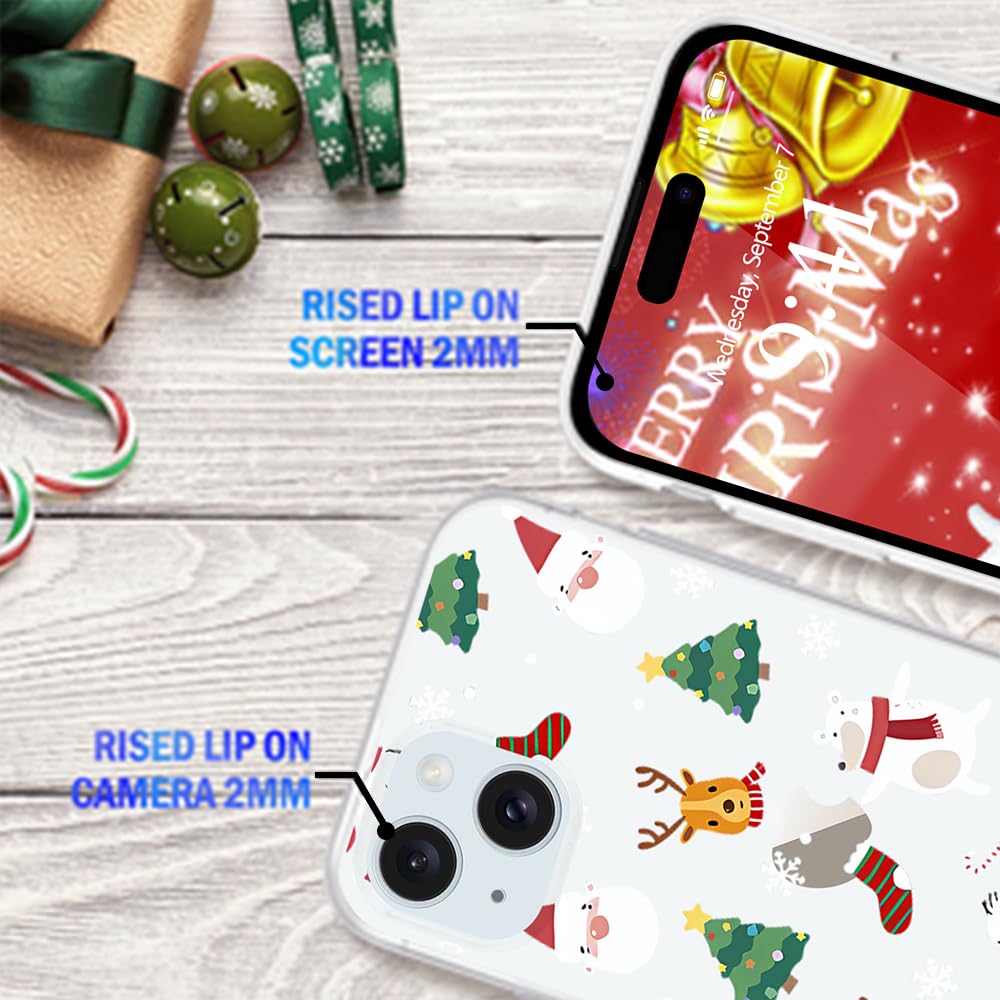 Lchulle Compatible With Iphone 15 Plus Christmas Case Xmas Santa Holiday Transparent Clear Design Women Men Kids Soft Tpu Silico