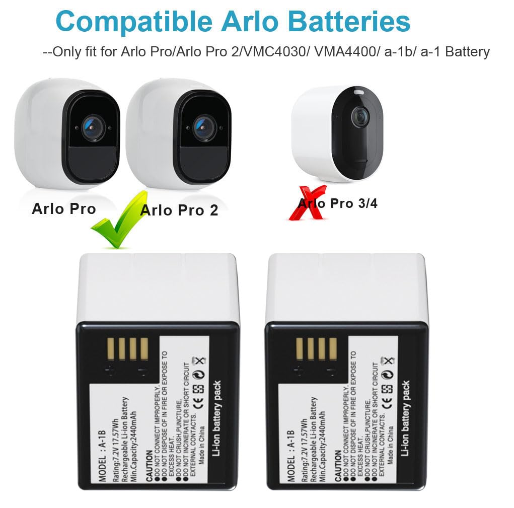 2 Pack Rechargeable Battery And Dual Battery Charge Station Fit For Arlo Pro/Arlo Pro 2 Camera [7.2V/2440Mah]