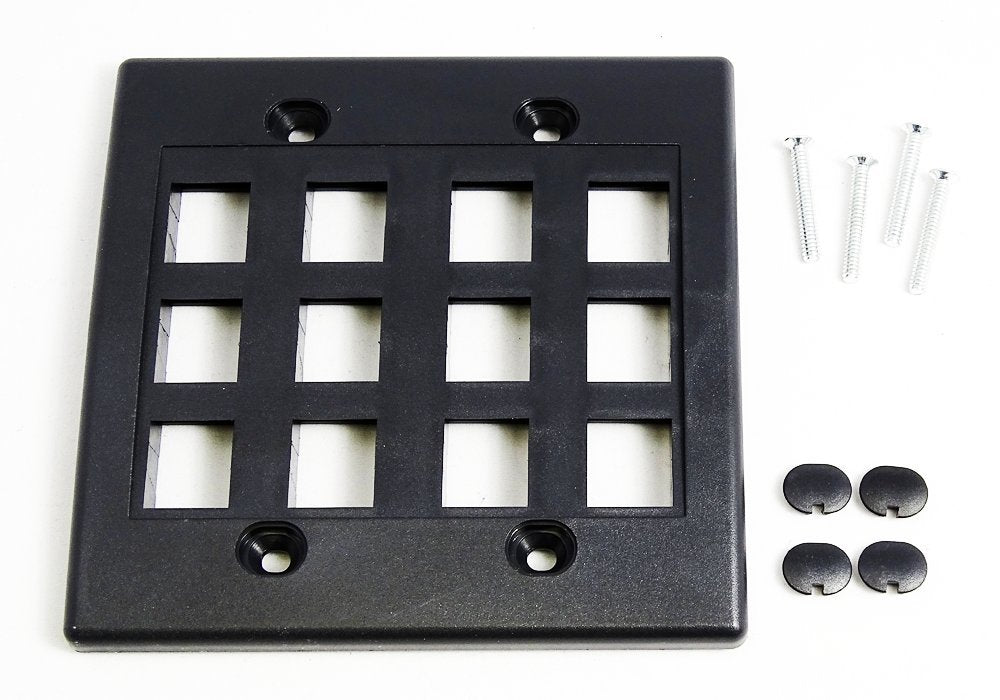 Riteav   Keystone Wall Plate Double Gang 12 Port Black (1 Piece Flush)