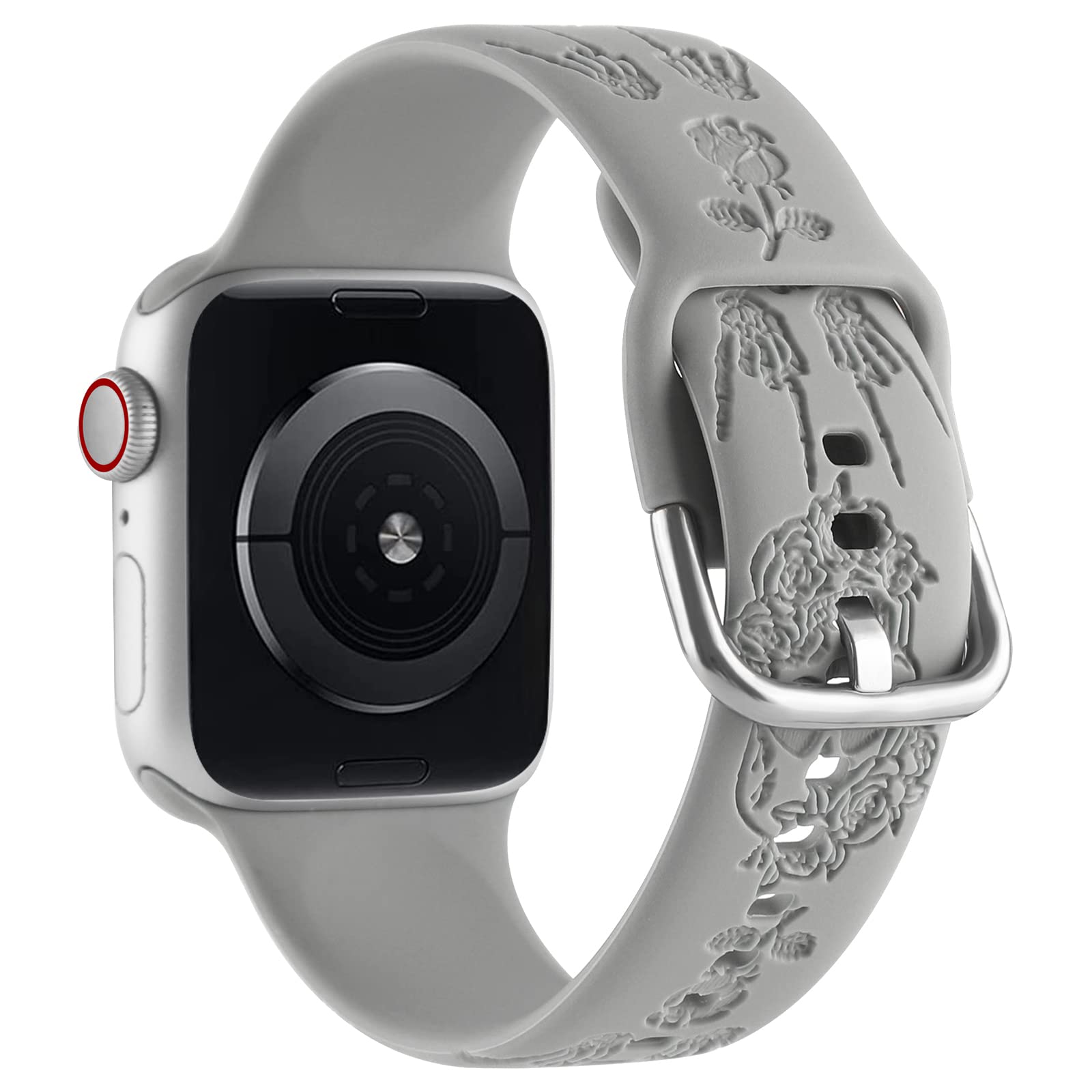 Halloween Floral Engraved Silicone Band Compatible With Apple Watch 42Mm 44Mm 45Mm For Women Men,Skull Pattern Laser Printed Sof