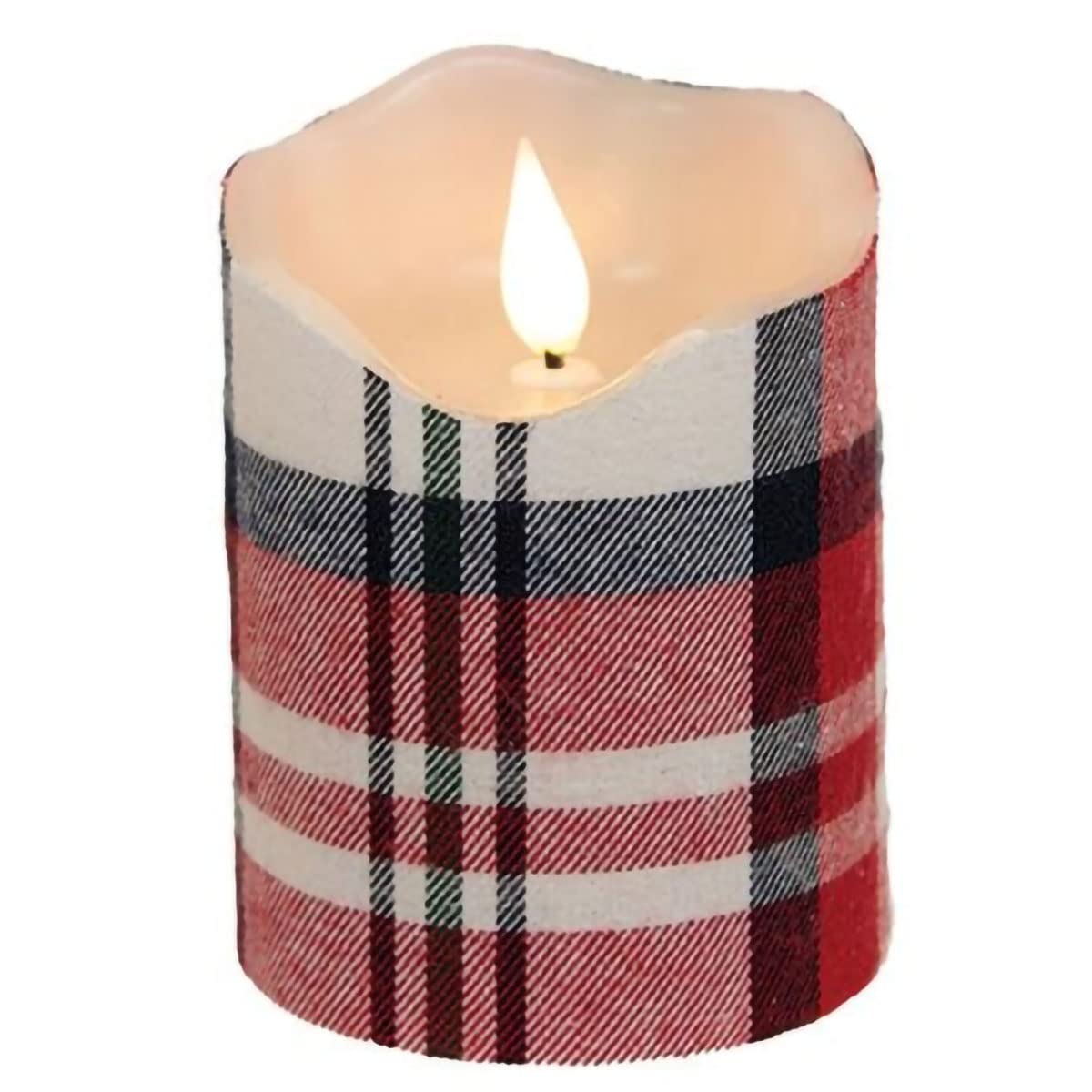 Cwi Gifts Flameless Candles Crimson Plaid Realistic Flame Led Pillar, Home D  Cor, Christmas Decorations