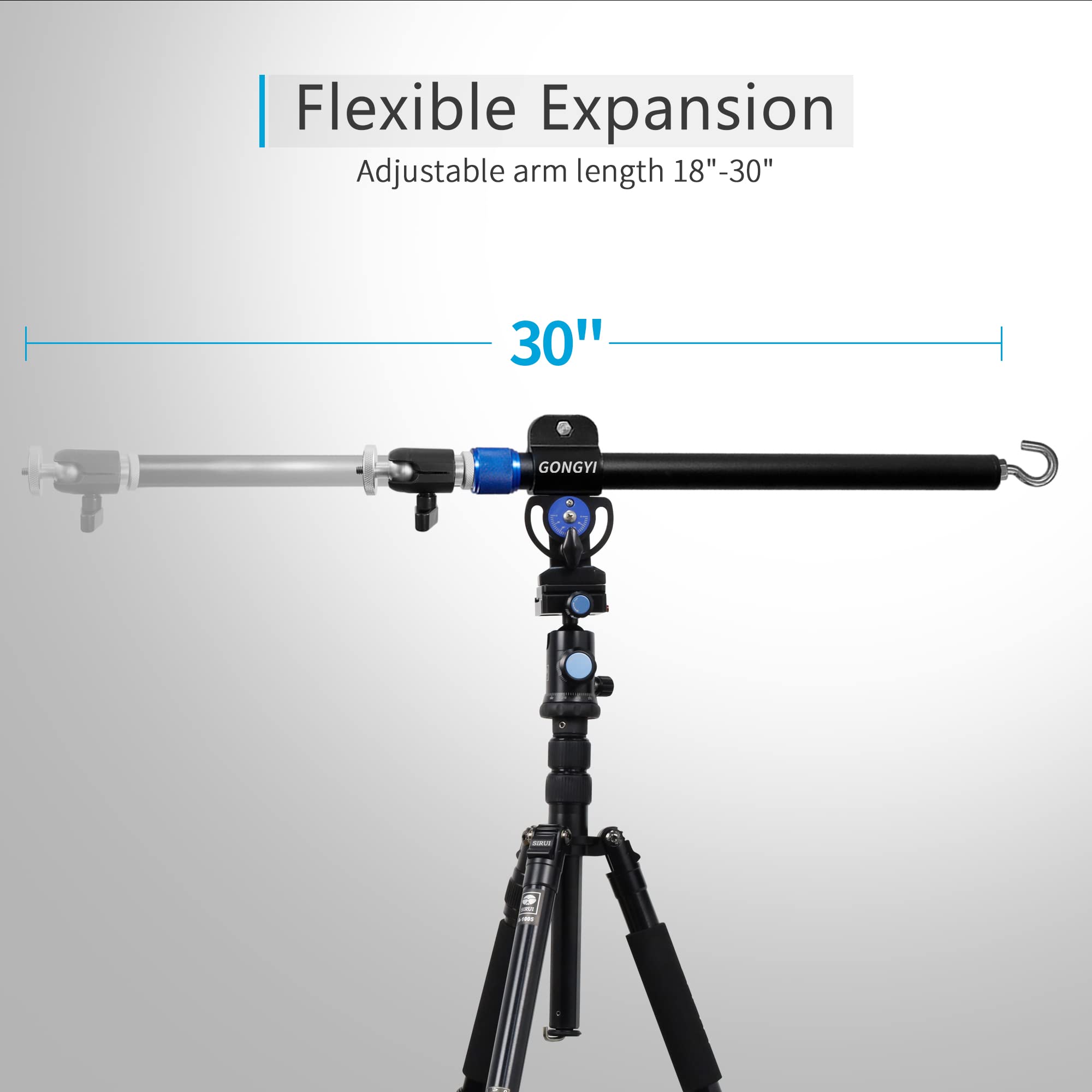 Gongyi 1.4Ft 2.6Ft Adjustable Tripod Boom Arm With Universal Tripod Clamp & Counter Weight Bag Camera Overhead Mount Tripod Exte