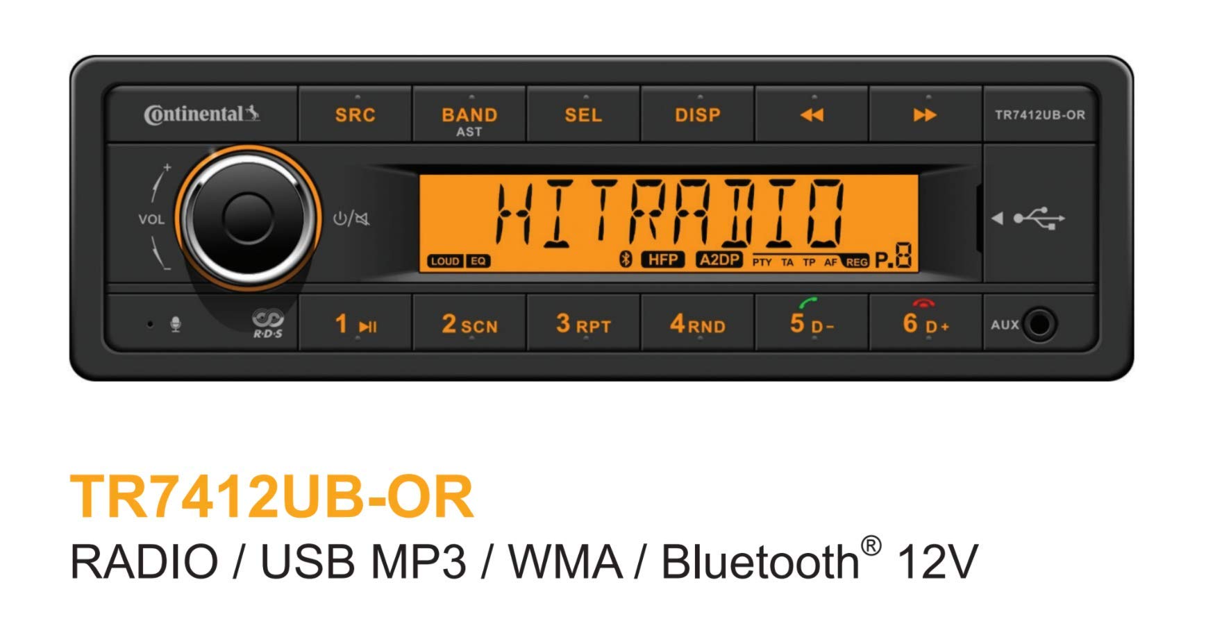 Vdo Continental Tr7412Ub Or European Style 12V Radio Orange Display Bluetooth