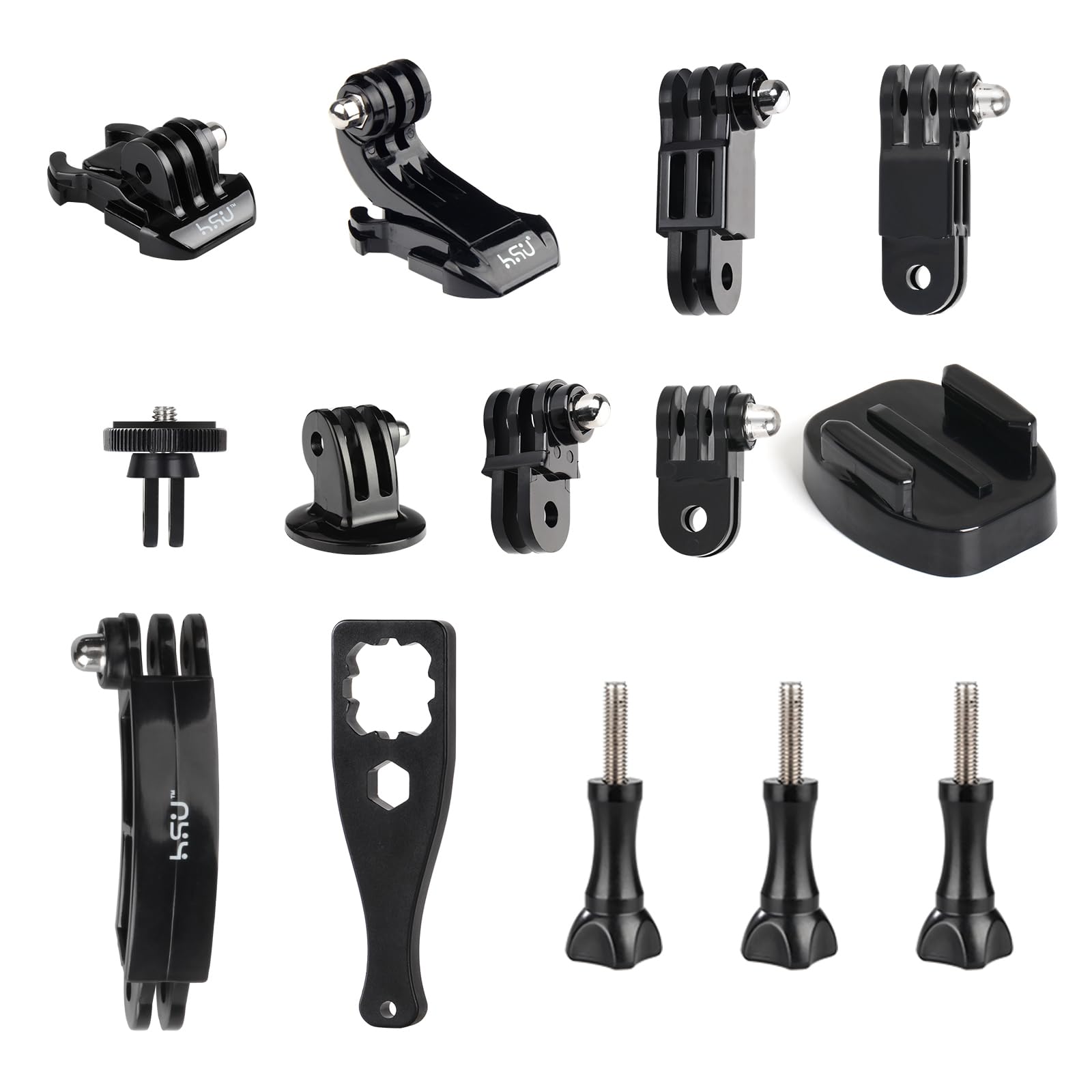 Hsu Basic Adapter Grab Bag For Gopro   13Pcs Kit Including Quick Release Buckle, J Hook Buckle, 3 Way Pivot Arms, Tripod Mount, Curved Extension Arm And Thumbscrews