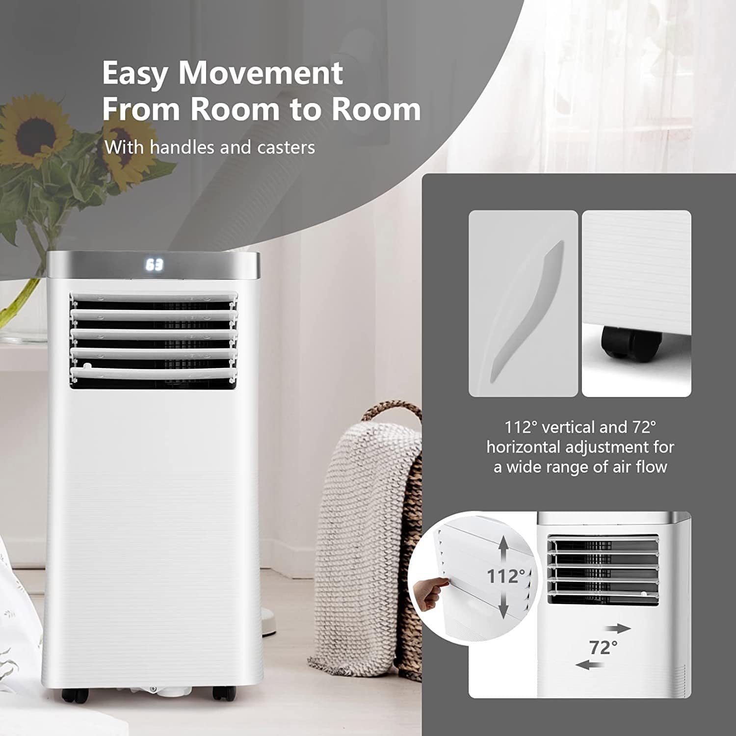 Dortala Portable Air Conditioners 10000 Btu, Ac Cooling Unit With Fan & Dehumidifier, Remote Control, 24H Timer, Window Kit, Sta