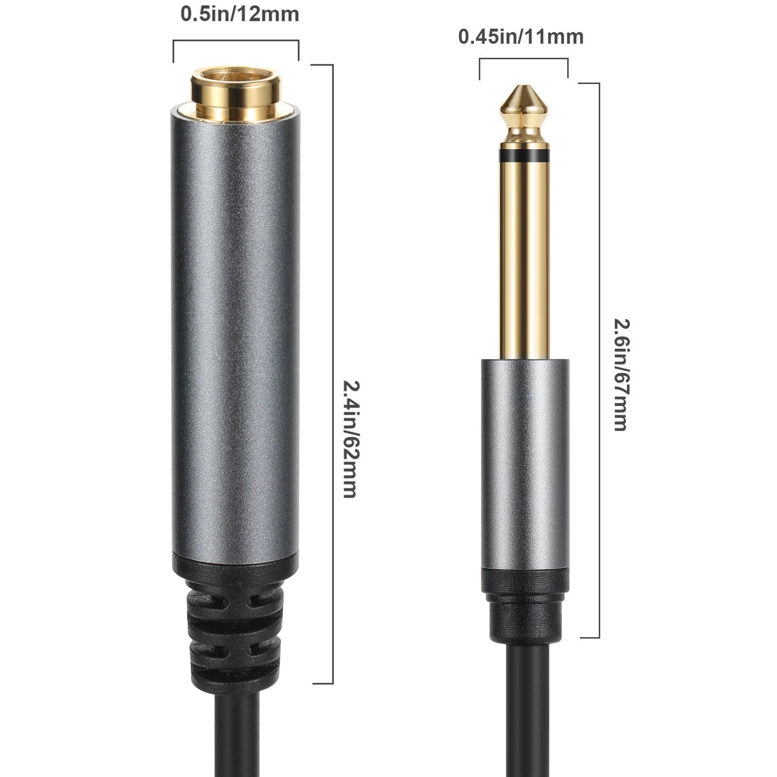 Halokny 6.35Mm To 6.35Mm Instrument Cable, Golden Plated 1/4 Inch Female To Male Ts Mono Audio Jack For Electric Guitar, Bass, A