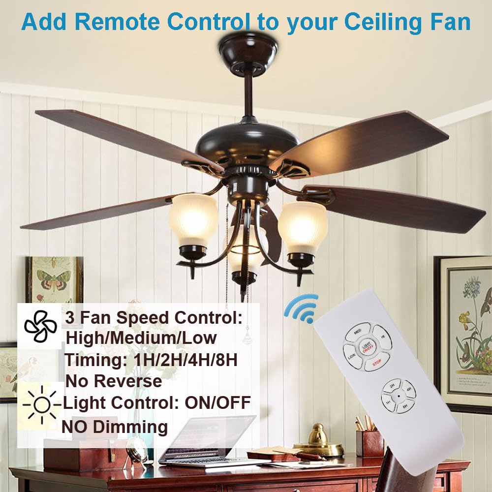 Lphumex 2 Pack Universal Ceiling Fan Remote Control Kits, Small Size Receiver Fan Speed, Light And Timing Remote For Harbor Bree