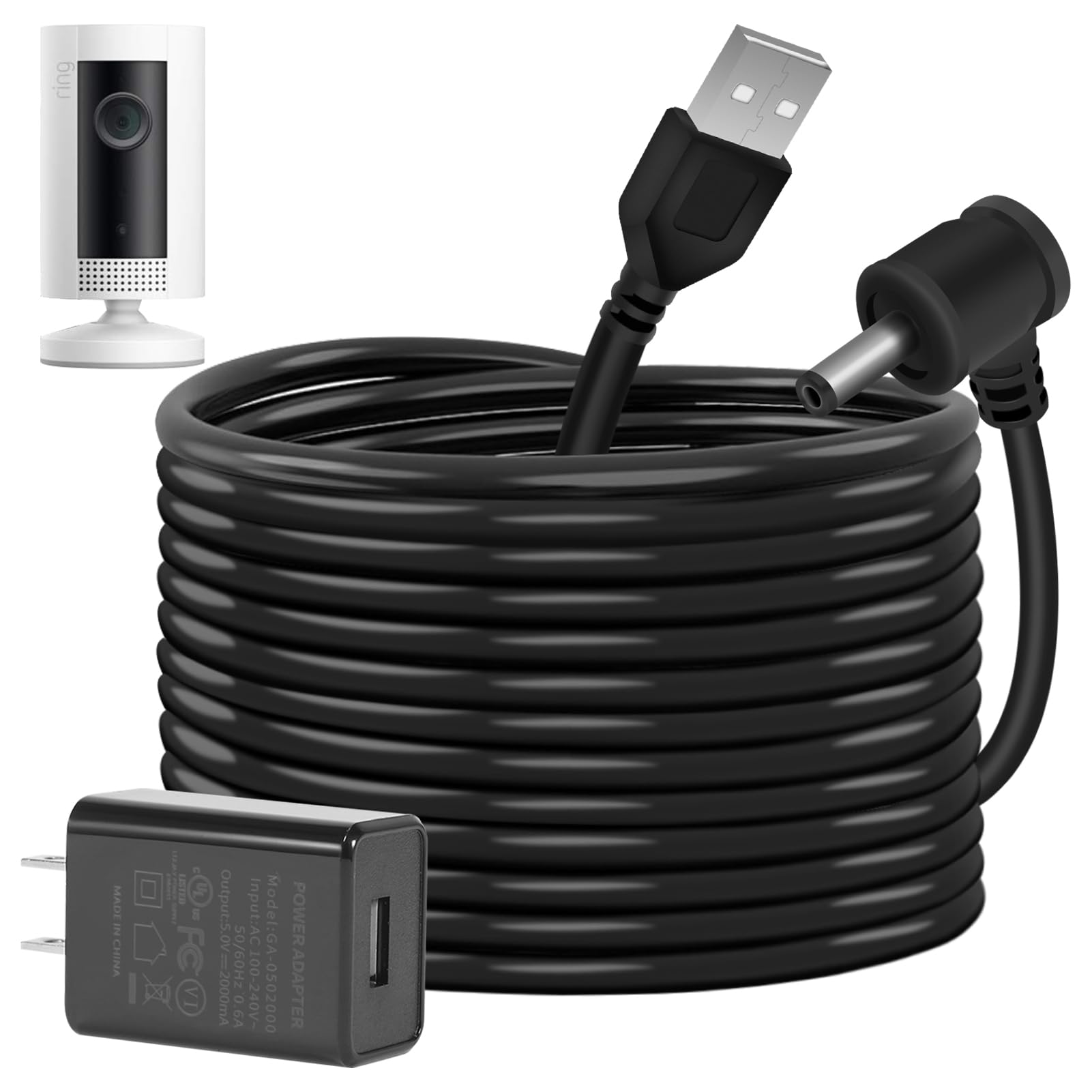 Charge Cords 30Ft For Ring Weatherproof Indoor Outdoor Charging Cable With Quick 2Amp Power Adapter For Ring Stick Up Cam Batter