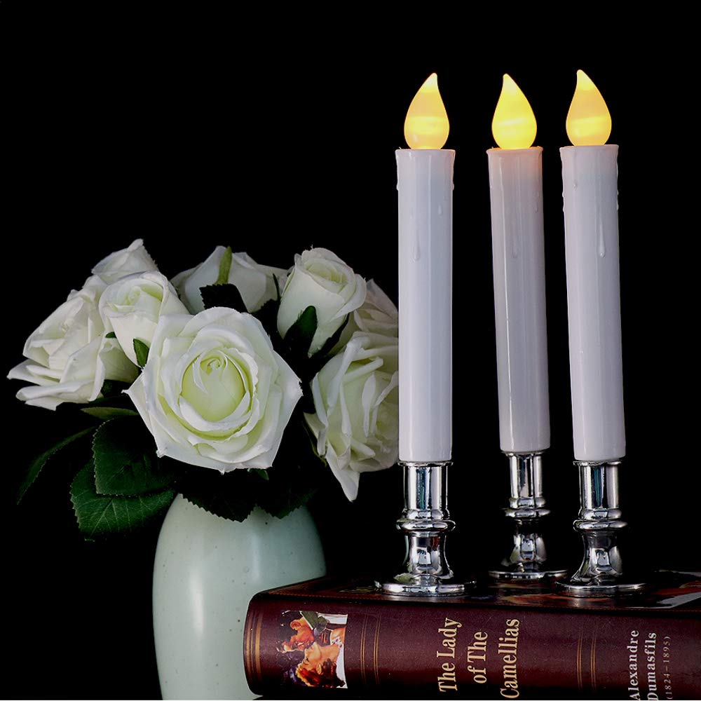 Wondise Flameless Window Candles With Remote And Timer, Battery Operated Flickering Candles With Silver Holders And Suction Cups