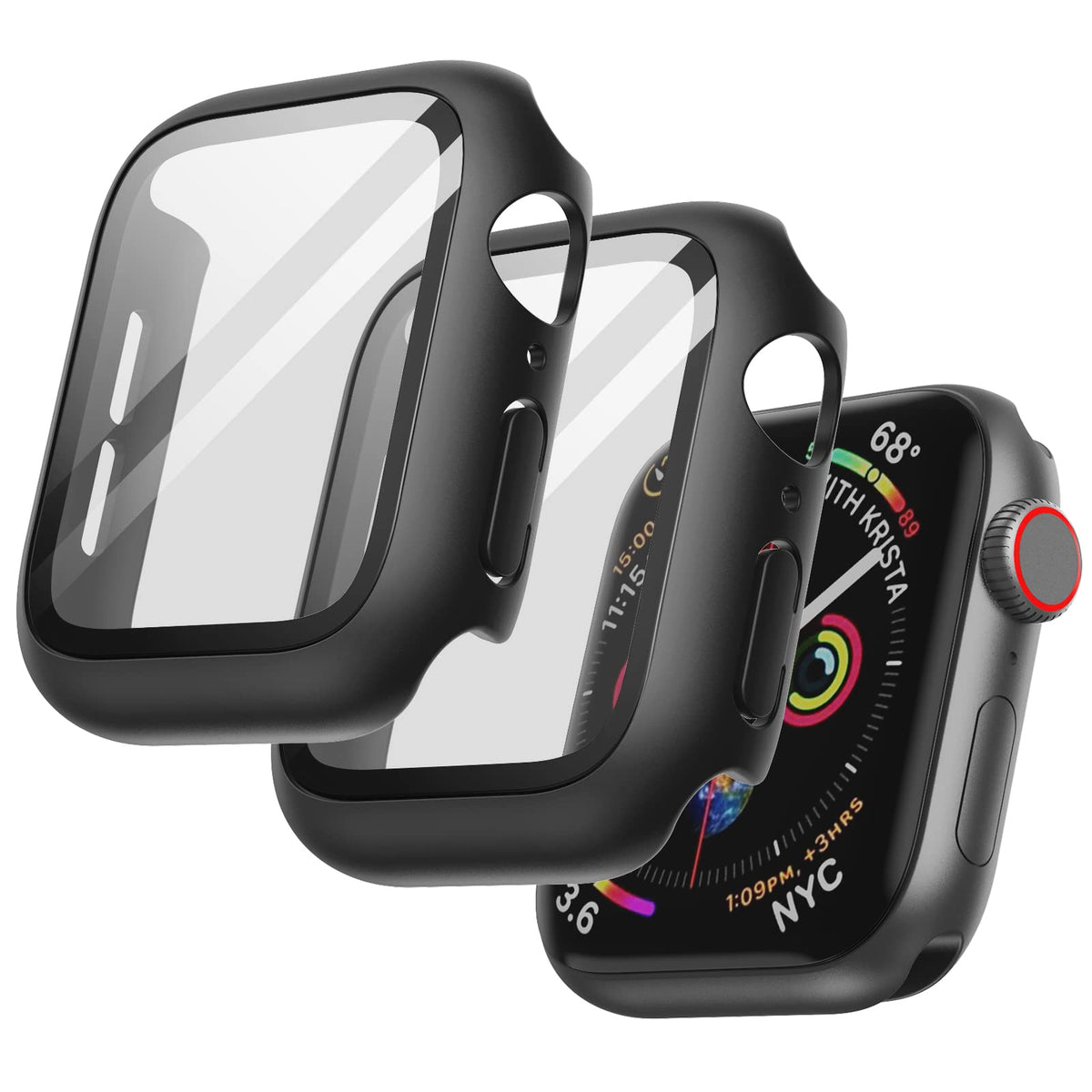 JETech Case with Screen Protector for Apple Watch SE (2022/2020) /Series 6 5 4 44mm, Overall Protective Cover, Built-in Tempered Glass Film High Sensitivity, 2 Pack (Black)
