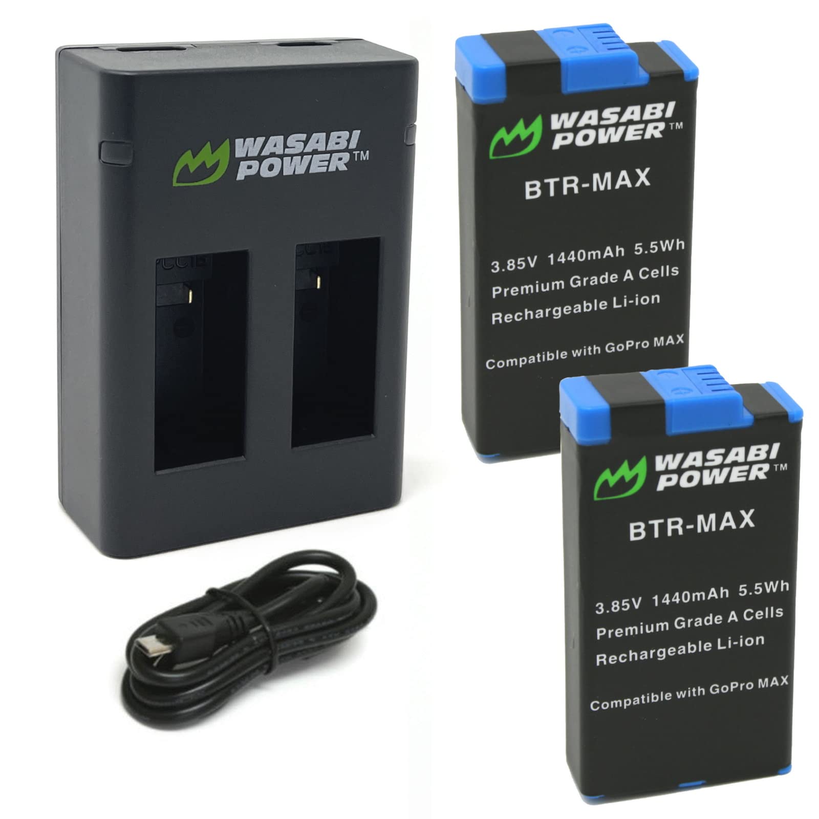 Wasabi Power Replacement For Gopro Max Battery (2 Pack) And Usb Dual Charger Compatible With Gopro Acdbd 001, Acbat 001 (Fully C