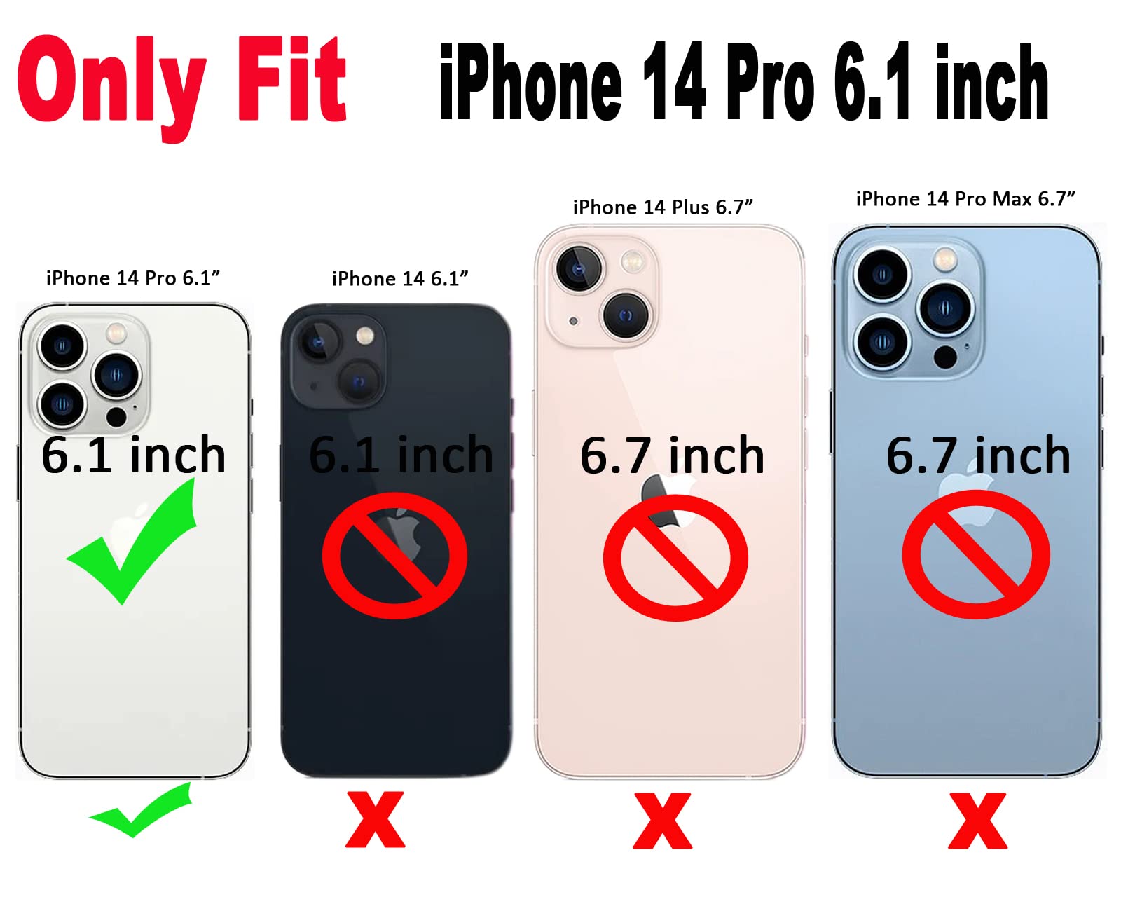 Qokey iPhone 14 Pro Case 6.1" Love Heart Glitter Clear Shockproof TPU Wave Frame
