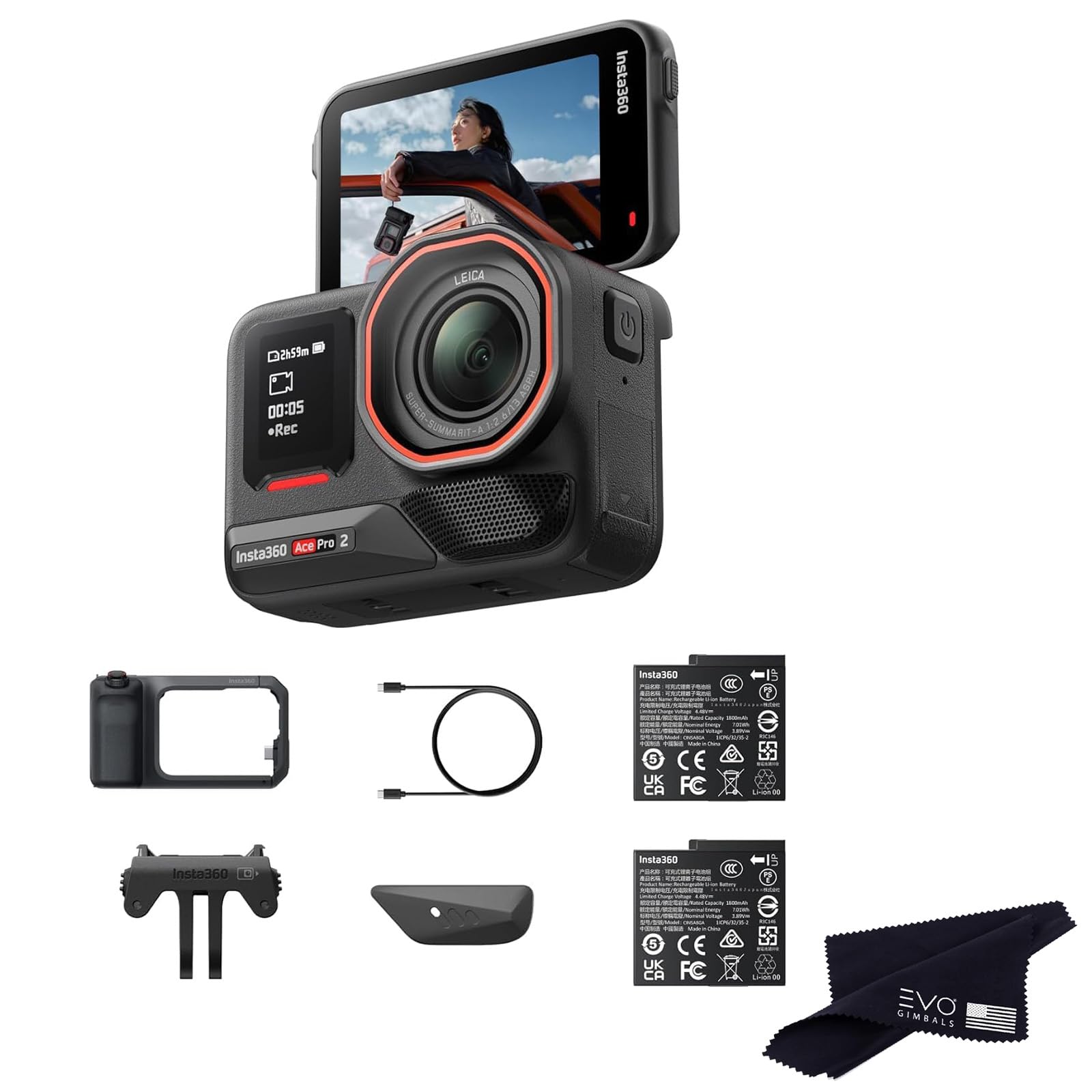 Insta360 Ace Pro 2 Dual Battery Xplorer Pro Bundle - 8K Waterproof Action Camera Co-Engineered with Leica, Flagship 1/1.3 Sensor