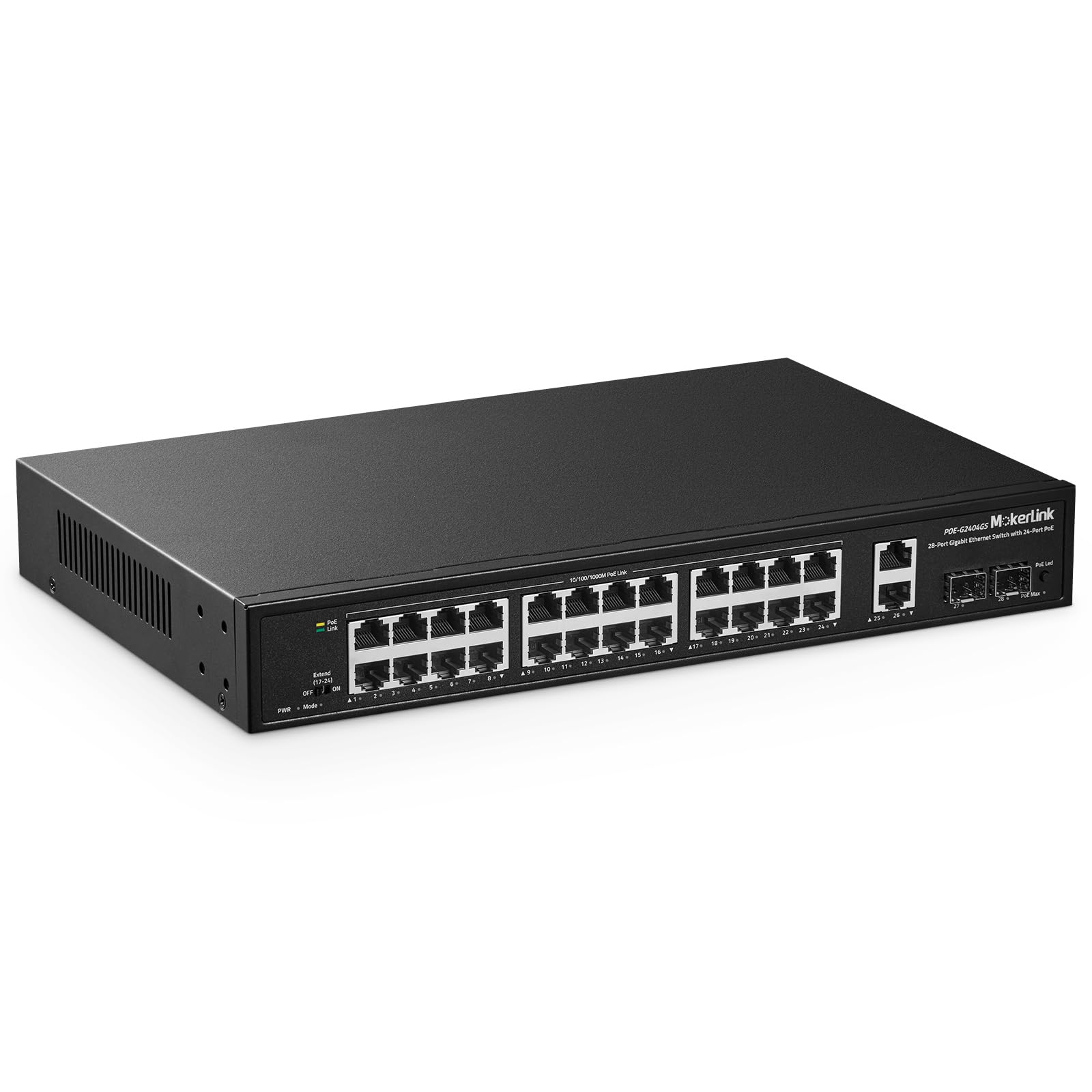Mokerlink 28 Port Gigabit Poe Switch, 24 Gigabit Poe+ Ports, 2 Gigabit Uplink, 2 Gigabit Sfp, 300W Ieee802.3Af/At, Metal Rackmou