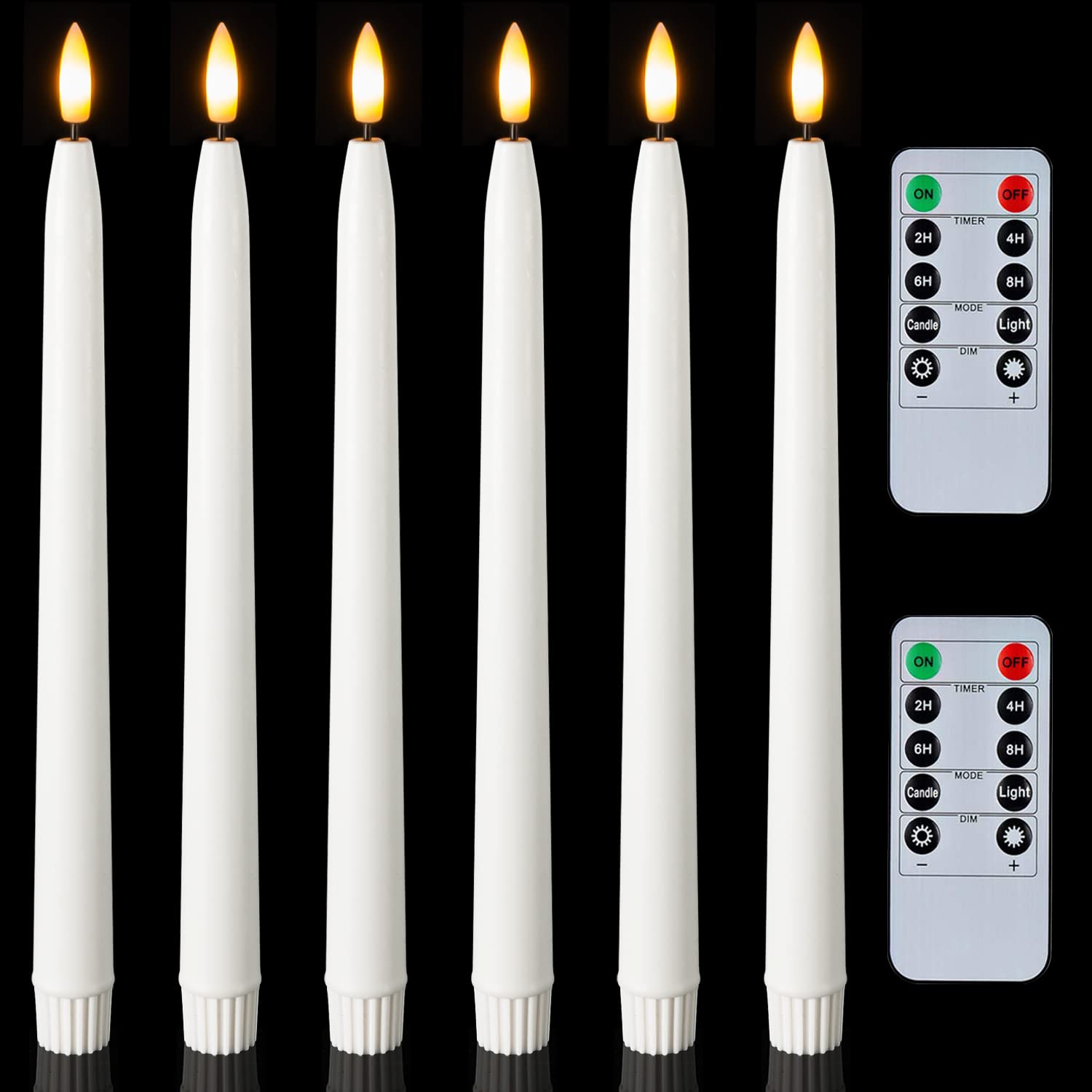 Homemory 11 Inches Waxy Battery Operated Taper Candles With Remote Timer Dimmer, 6 Pcs Flameless Taper Candles With Flickering F