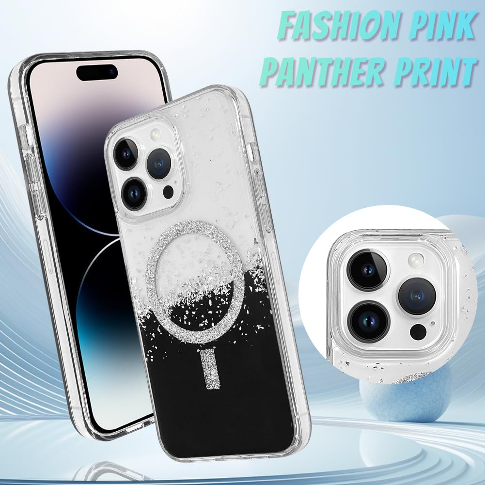 Bonoma For Iphone 14 Pro Max Case, Sparkly Glitter Bling Back, Magnetic Support For Magsafe Shockproof Case, Crystal And Clear H